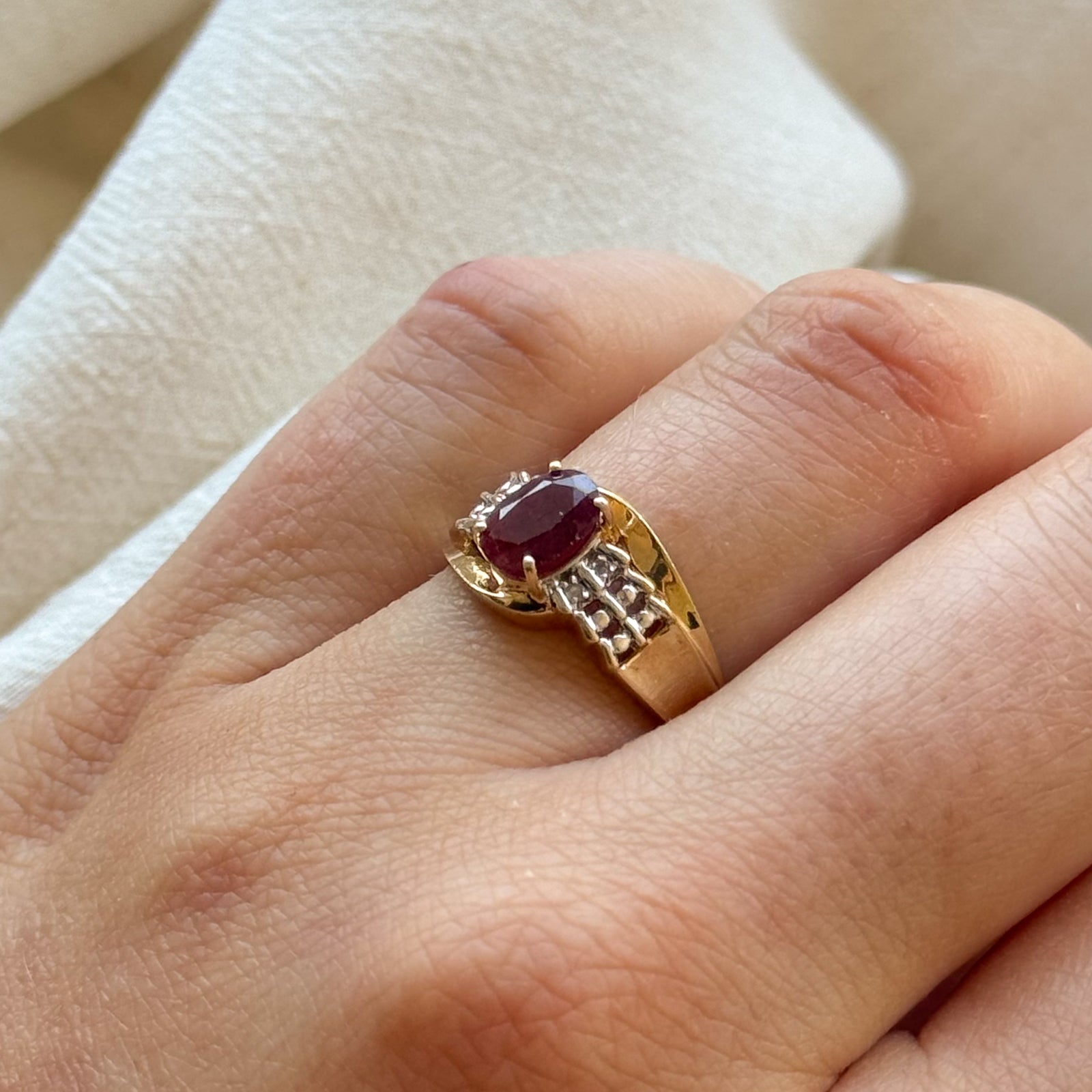 Exquisite 0.95ct Oval Cut Ruby & 0.02ctw Diamond Bypass Ring - Size 6.5 | Elegant Engagement, Anniversary or Gift Jewelry for Women