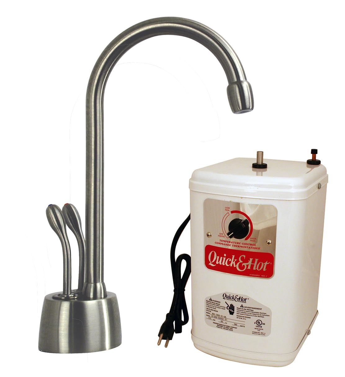 Westbrass D272H-20 Develosah 9-Inch 2-Handle Hot and Cold Water Dispenser with Instant Heating Tank, Stainless Steel Faucet - Perfect for Kitchen, Office, and Home Use