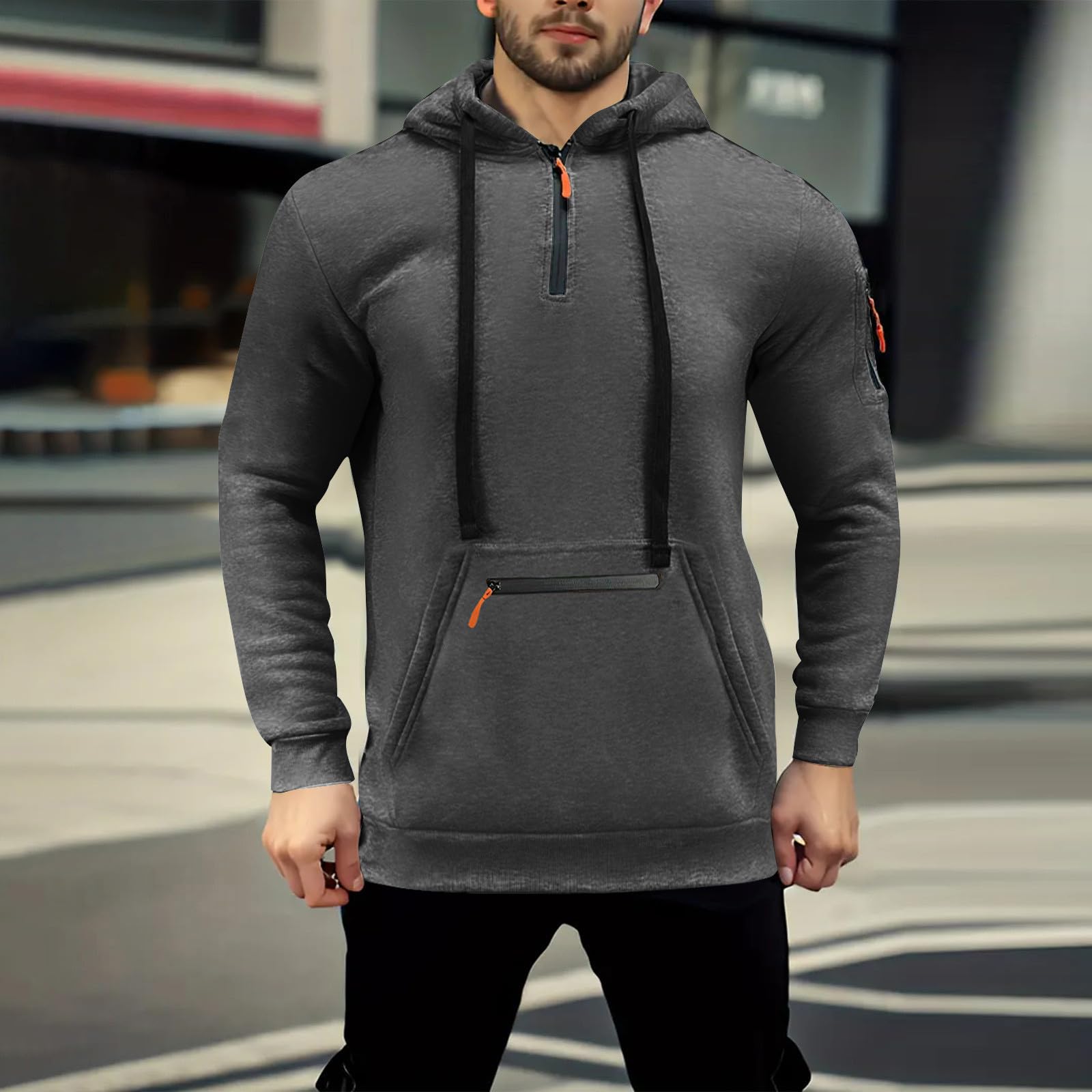Men's Vintage Tactical Quarter Zip Pullover Hoodie - Casual Long Sleeve Sweatshirt with Pockets | Outdoor Hiking, Streetwear Fashion & Everyday Comfort