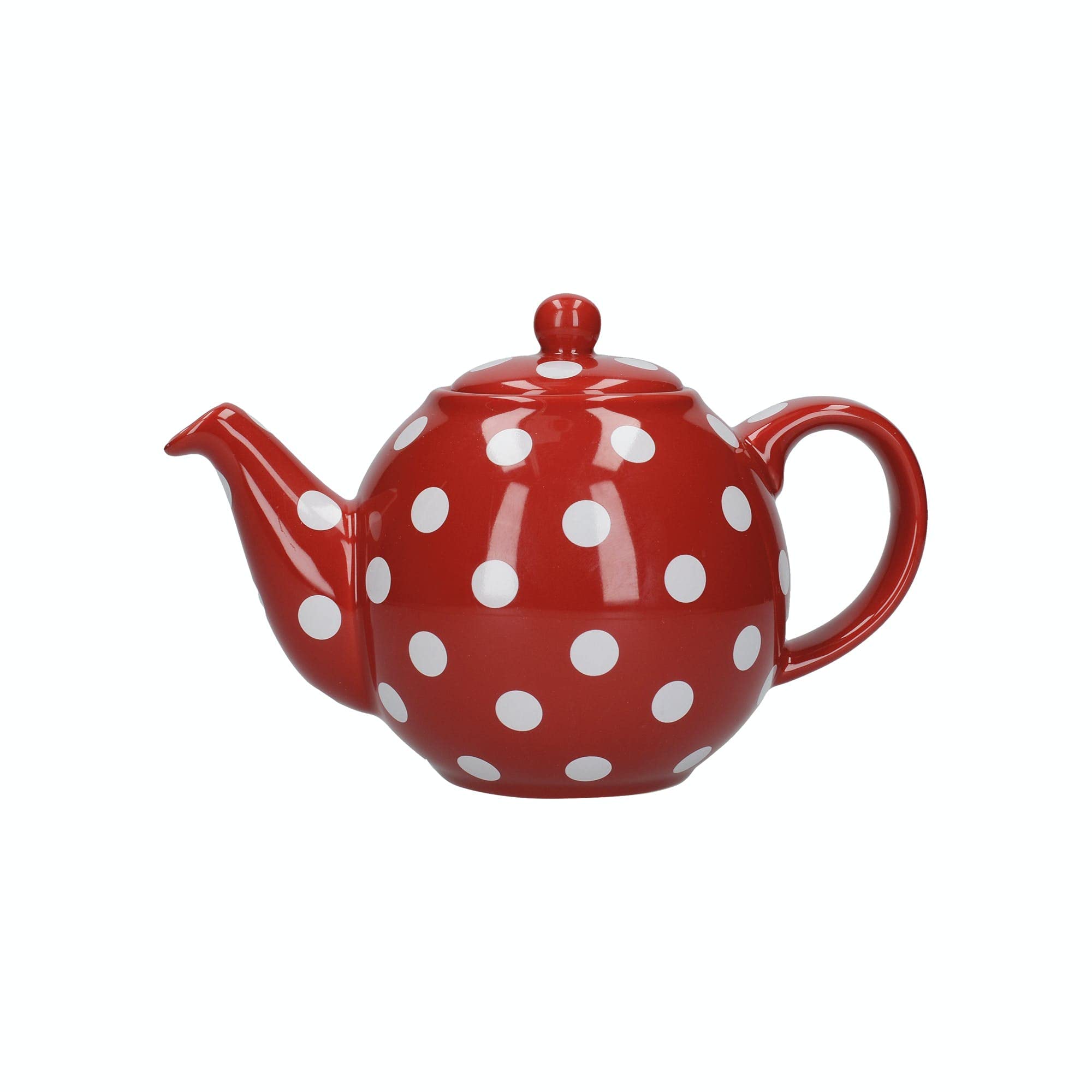 Globe Polka Dot Ceramic Teapot with Built-in Strainer - 4 Cup (900ml) Capacity, Red & White - Perfect for Afternoon Tea, Gifts, and Home Decor