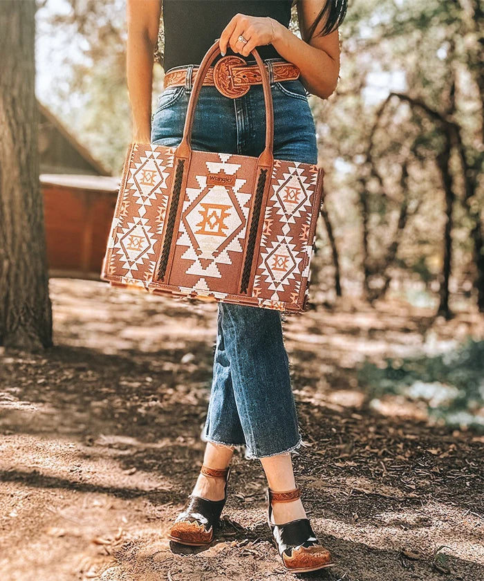 Wrangler Aztec Print Canvas Tote Bag for Women - Stylish & Durable Handbag for Shopping, Beach, Work & Travel