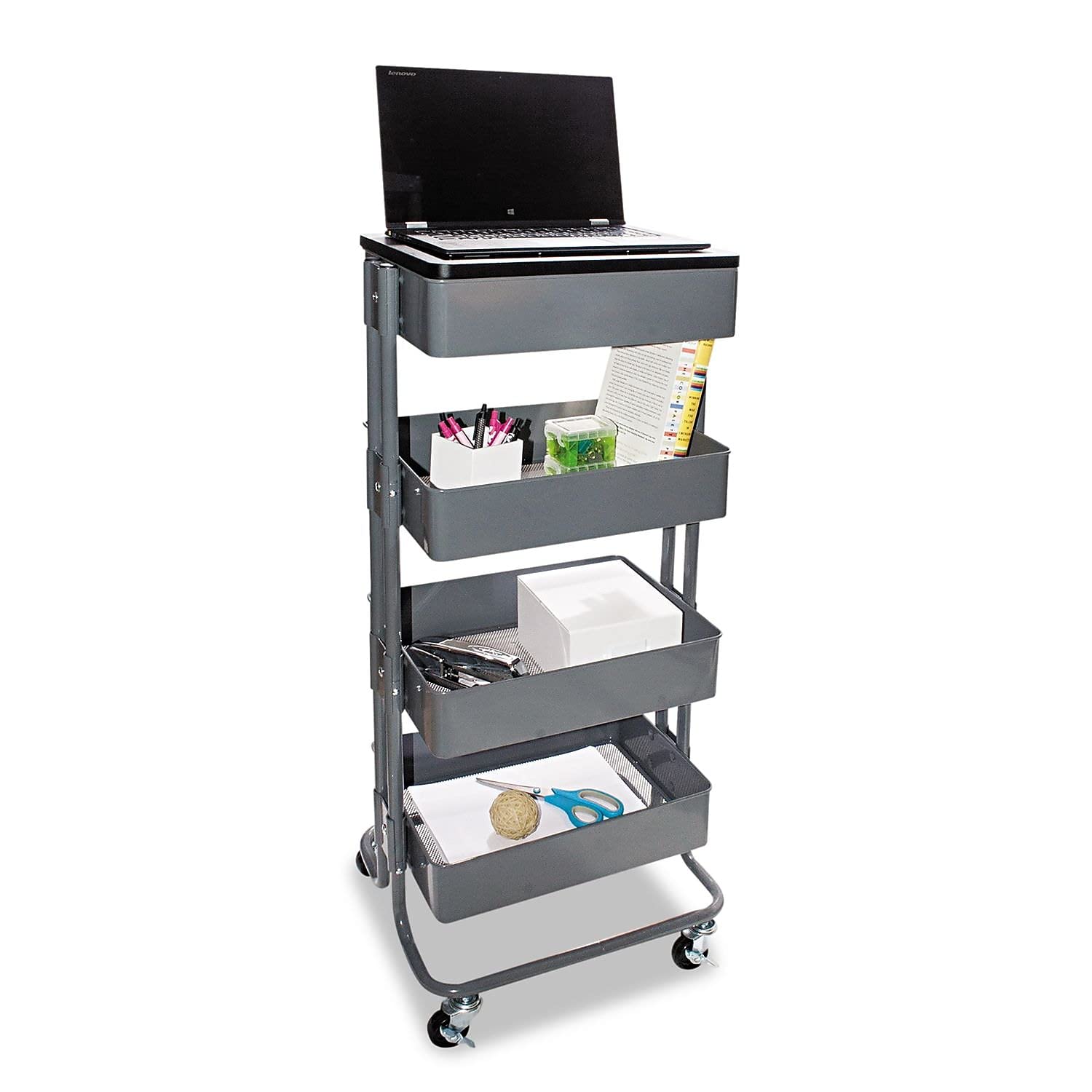 Vertiflex VF51025 4-Tier Stand-Up Workstation - 39 Inch Height Adjustable Office Organizer, Gray - Perfect for Home Office, Classroom & Workspace Organization