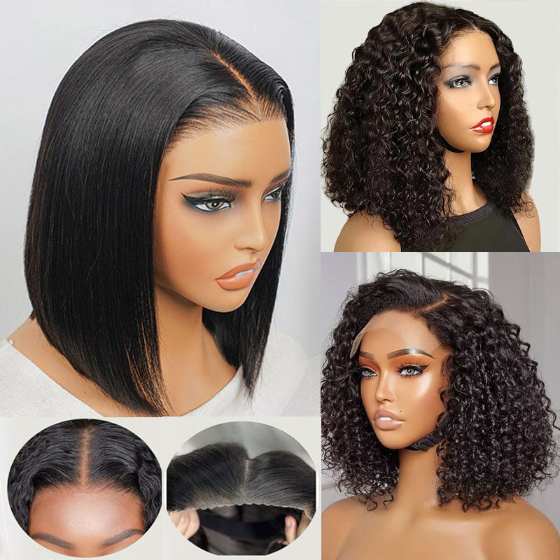 Eullair Short Curly Glueless Bob Wig | Lace Front Human Hair Wigs | Straight & Body Wave Lace Frontal Wig for Women | Perfect for Daily Wear, Cosplay & Special Occasions