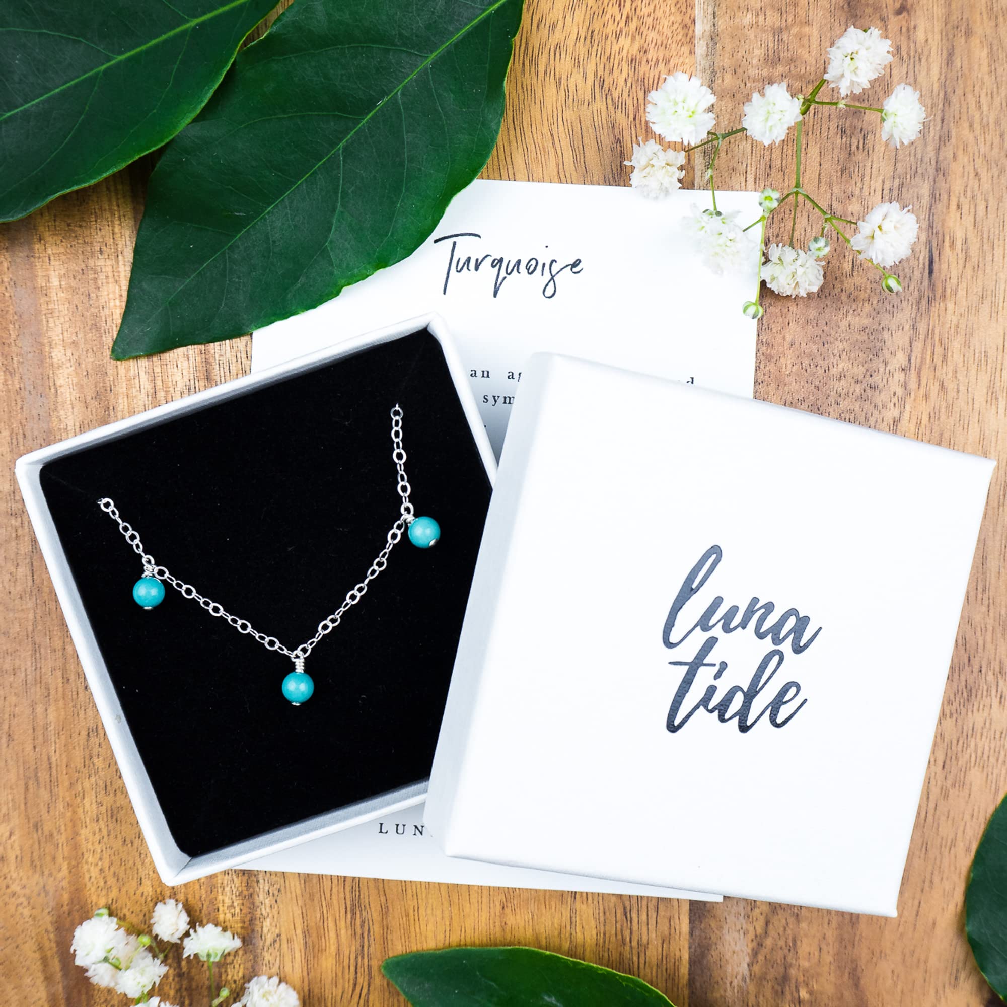 Luna Tide Turquoise Bead Drop Anklet in Sterling Silver - Handmade Boho Ankle Bracelet for Women, Perfect for Beach Vacations & Summer Outfits