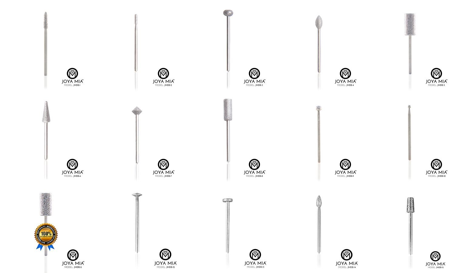 JOYA MIA 100% Natural Diamond Nail Drill Bits Set - Professional Long Lasting Rust-Free Manicure & Pedicure Tools - Made in USA (JMDB-DIAMOND-ALL15) - Perfect for Salon, Home Nail Care & DIY Gel Polish Removal