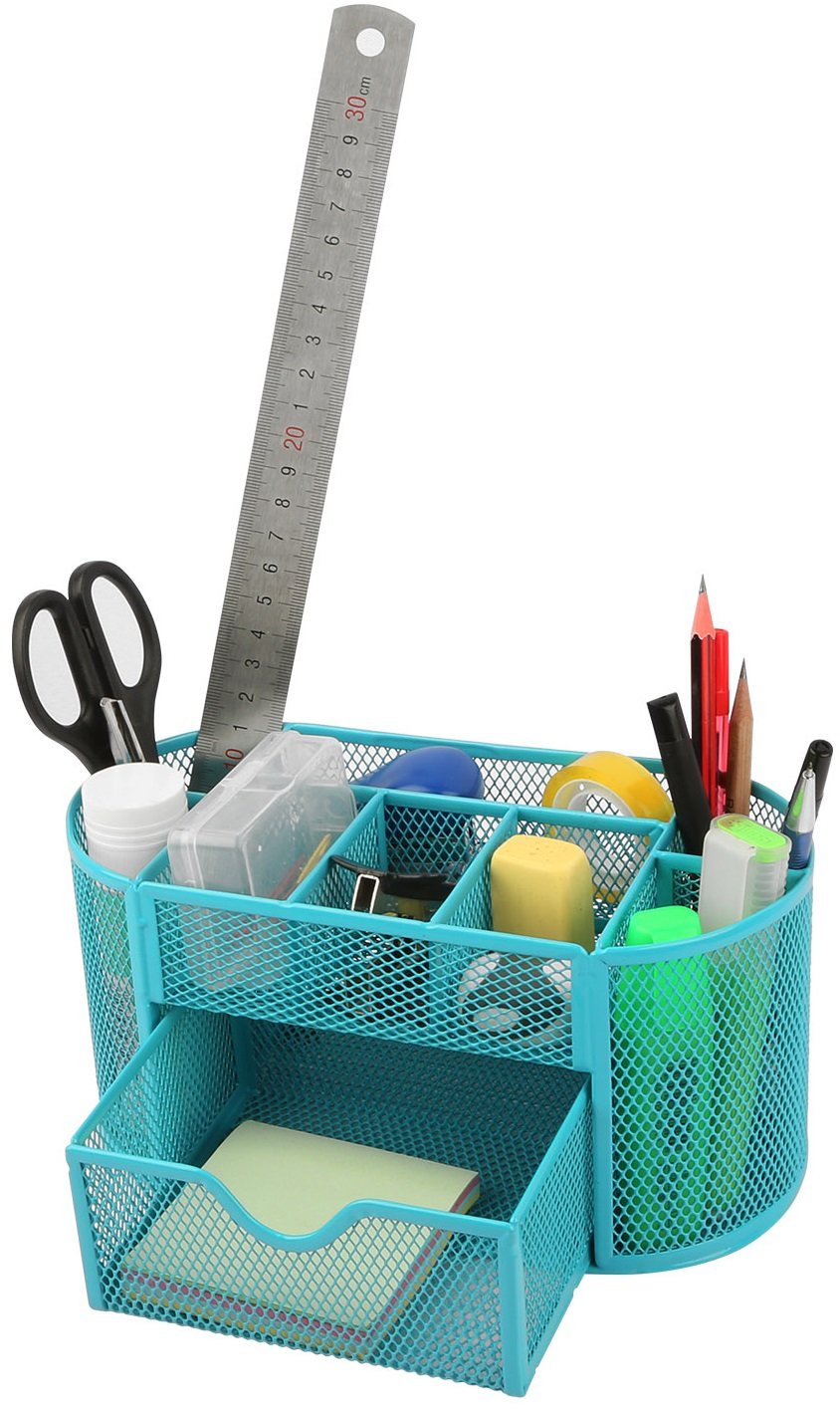 Blue Mesh Desk Pen Organizer for Office, School & Home - Perfect Teacher Supplies for Classroom Organization & Workspace Decluttering