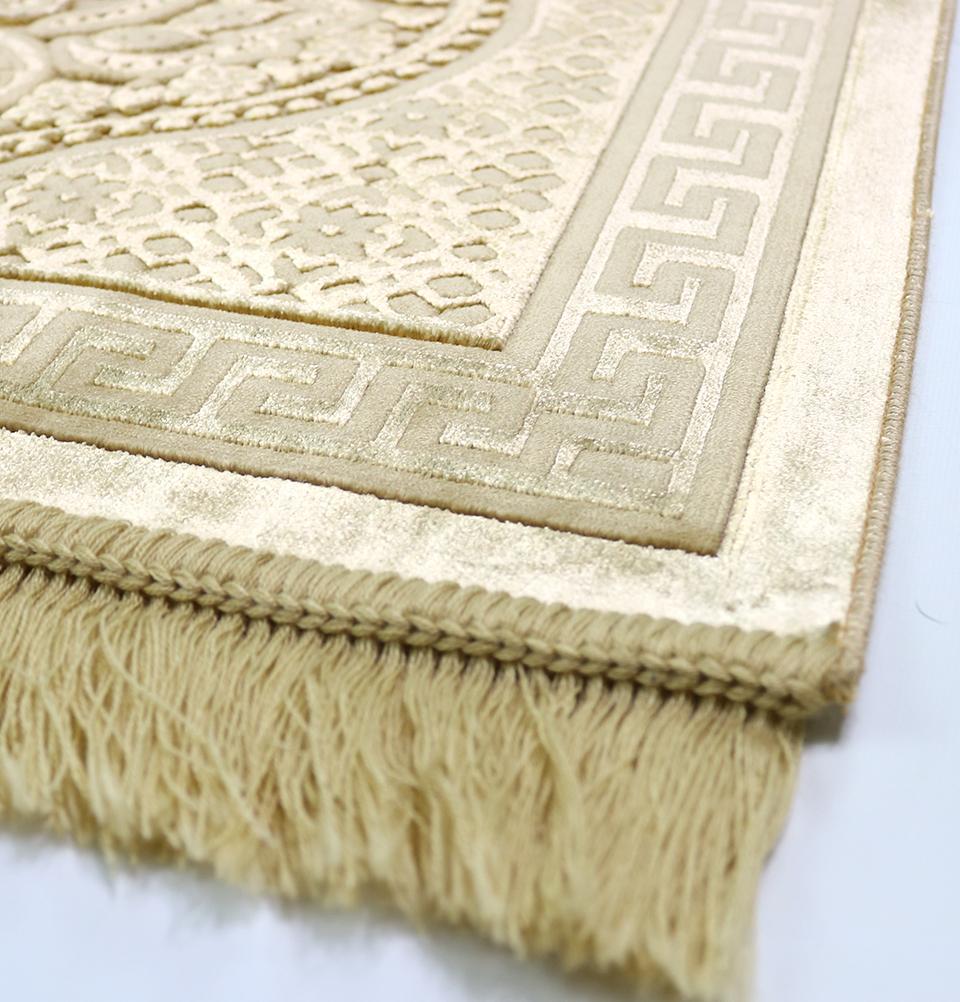 Premium Velvet Prayer Rug & Tasbih Set - Golden Yellow Islamic Prayer Mat for Ramadan, Eid, Daily Salah - Luxurious Gift Box for Muslims