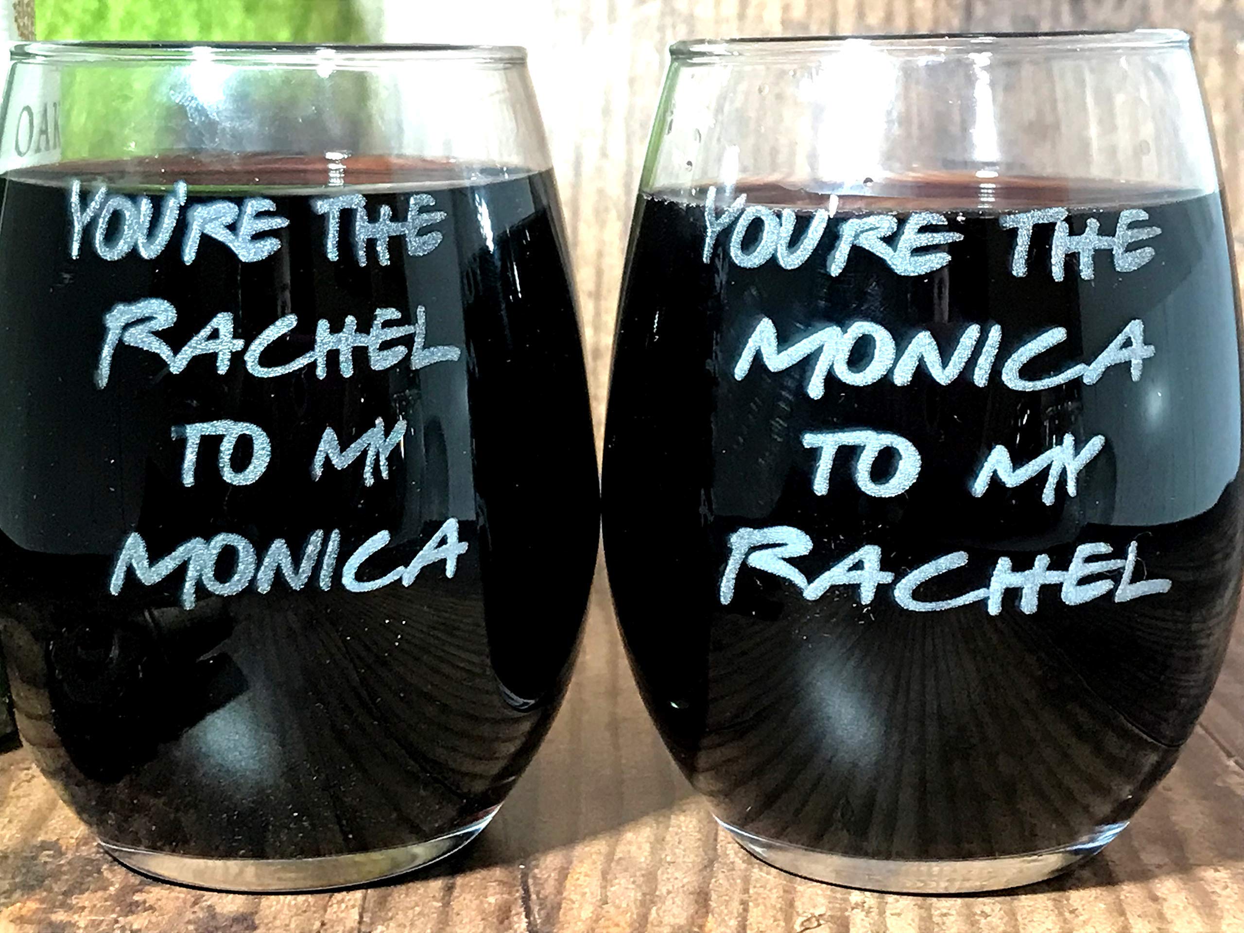 Best Friends Monica and Rachel Wine Glass Set - 2-Piece Funny TV Show Themed Gift for Friends, Bachelorette Parties & Wine Nights