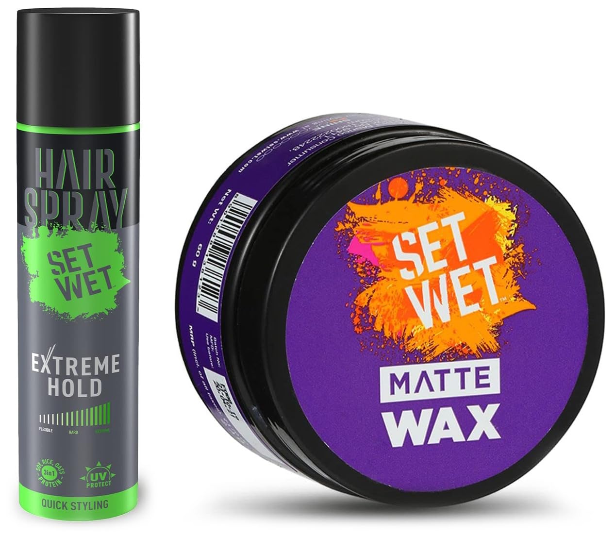 Set Wet Extreme Hold Hair Spray for Men - 200ml Strong Hold Styling Spray & Matte Wax for Flexible Hair - Daily Use for Matte Look, Restylable Anytime - Perfect for Gym, Office, and Special Occasions