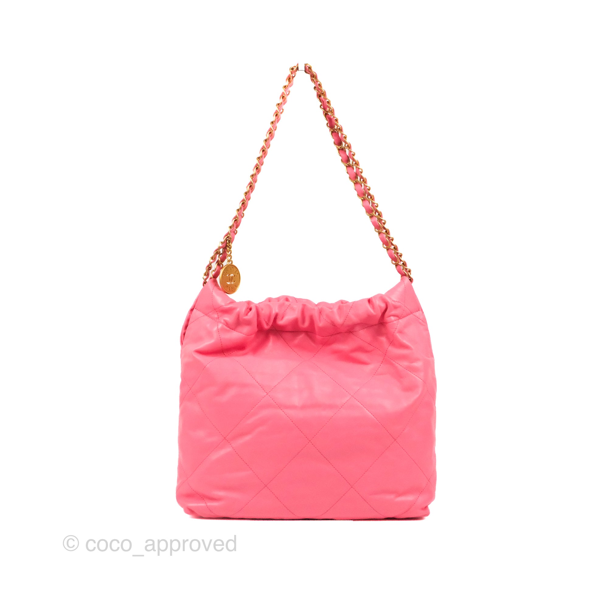 Chanel 22 Small Pink Shiny Calfskin Bag with Aged Gold Hardware - Luxury Crossbody Purse for Women, Perfect for Date Night & Special Occasions