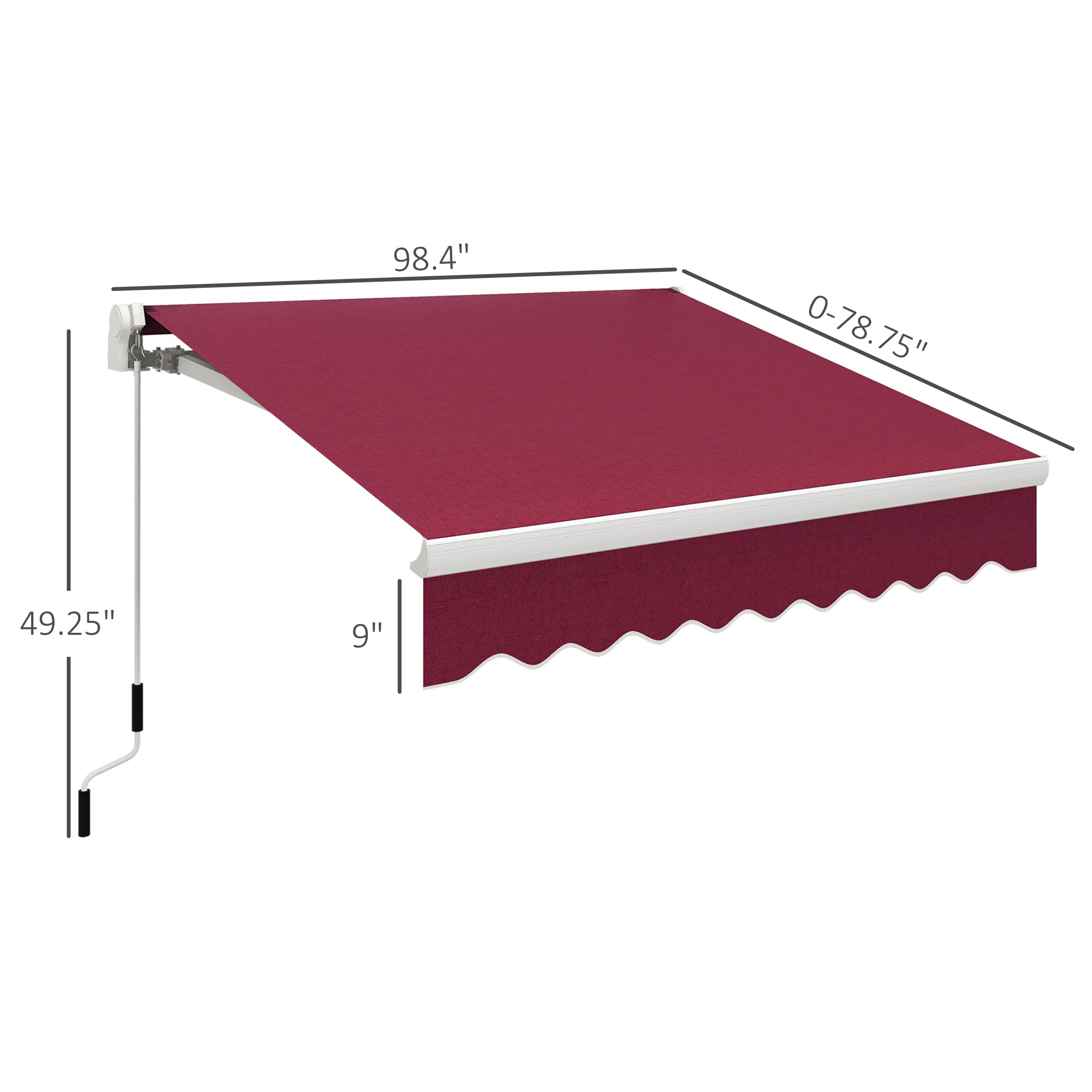 Outsunny 8' x 7' Retractable Patio Awning - Manual Outdoor Sun Shade for Deck, Window, and Garden Cover in Wine Red | Perfect for Backyard, Balcony, and Outdoor Dining Shade