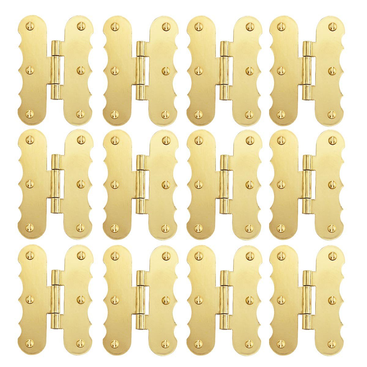 Renovators Supply 3.5 Inch Brass H Cabinet Hinges - Scalloped Edge Kitchen Cabinet Hardware (Pack of 12) - Perfect for Cabinet Refacing, DIY Home Renovation & Furniture Restoration