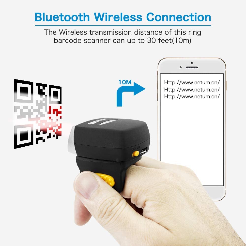 NT R2 2D Finger Barcode Scanner - Fast & Accurate Wireless Bluetooth Barcode Reader for Retail, Warehouse & Inventory Management - Perfect for Small Businesses & Mobile POS Systems