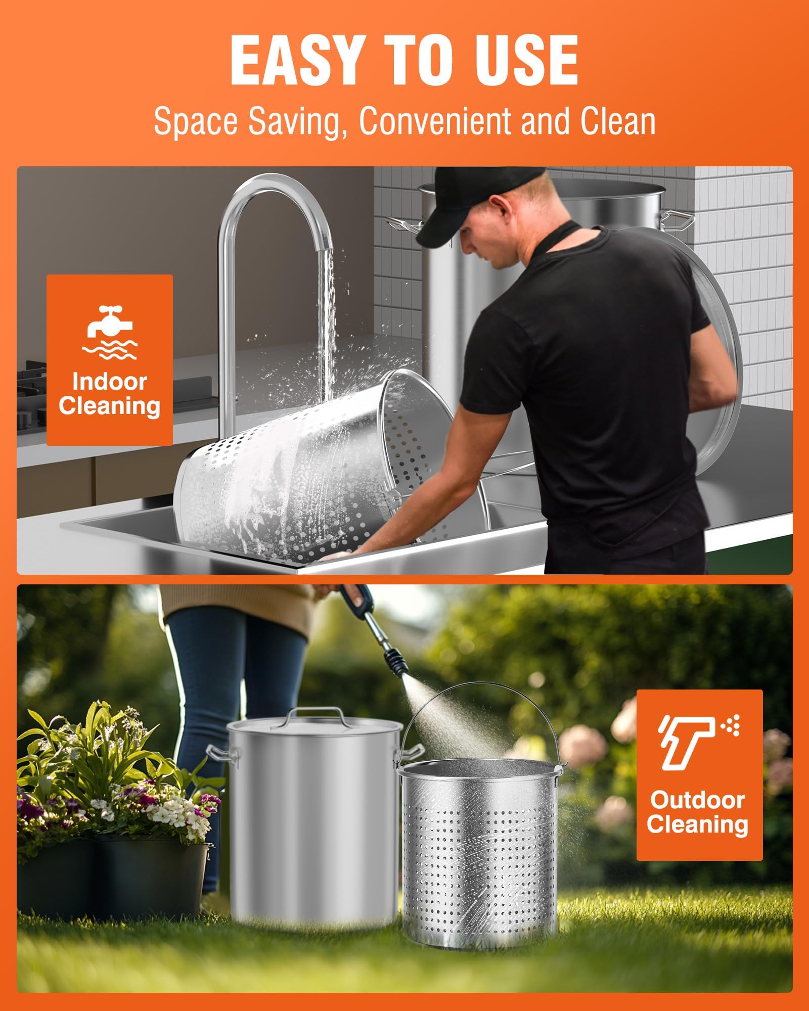60QT Stainless Steel Seafood Boil Pot with Basket & Lid - Commercial Turkey Fryer for Crab, Lobster, Crayfish & Shrimp - Outdoor Cooking & Large Gatherings (21.7