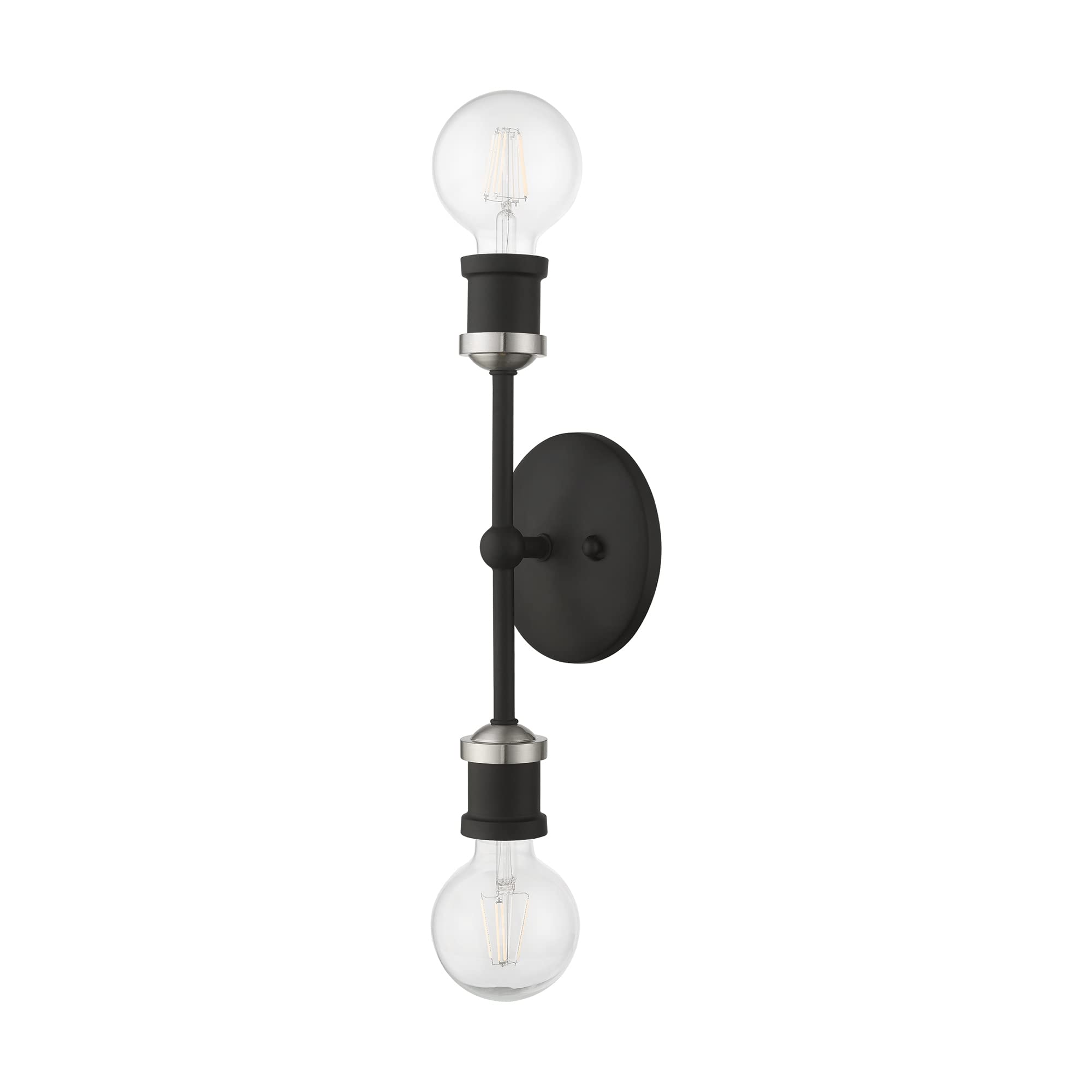 Livex Lighting 14422-04 Lansdale 2 Light ADA Compliant Bathroom Vanity Sconce in Black with Brushed Nickel Accents - Perfect for Modern Bathrooms, Powder Rooms & Spa-Like Retreats