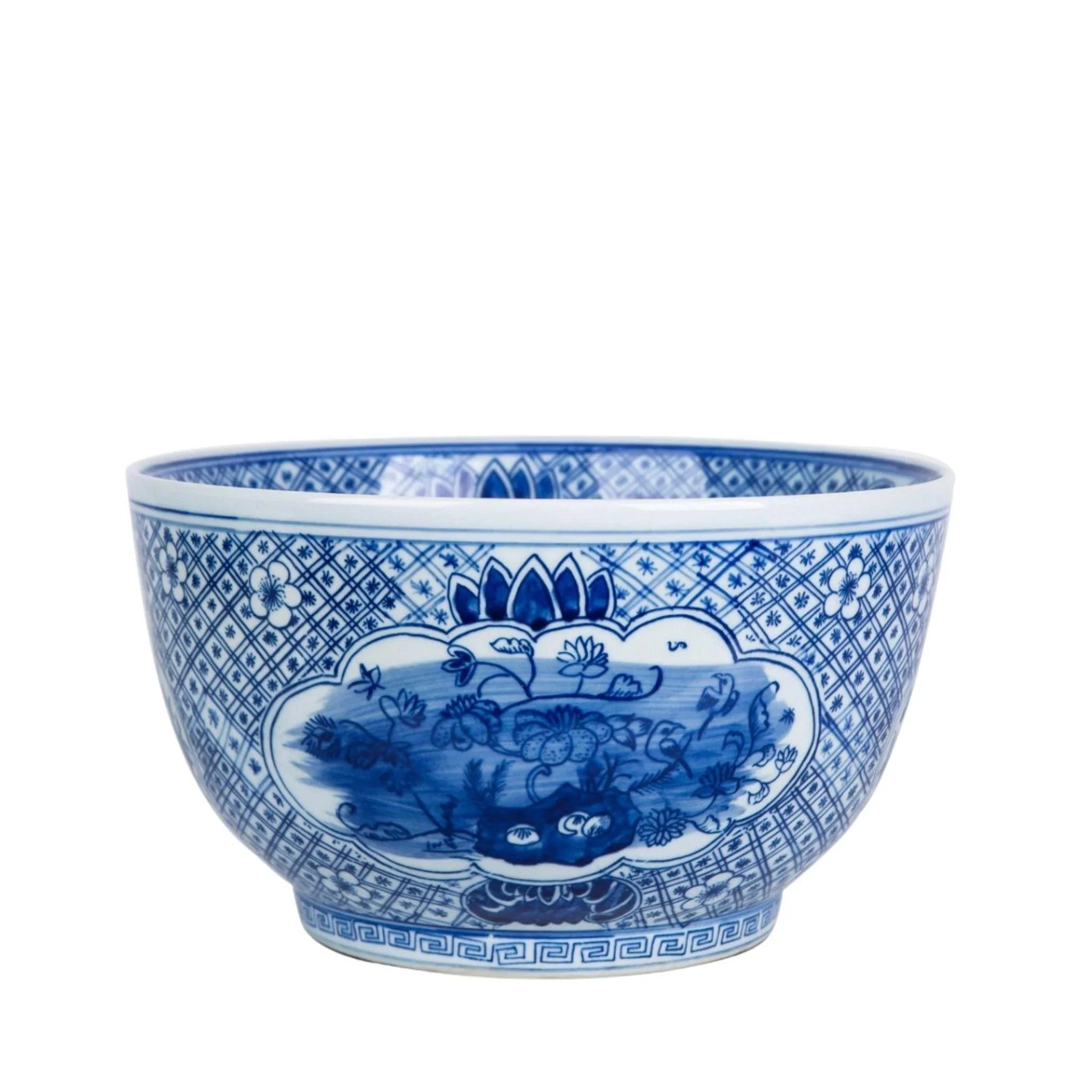 Blue and White Medallion Floral Bird Porcelain Bowl - Handcrafted Chinese Ceramic Serving Dish for Soup, Noodles, or Decorative Display