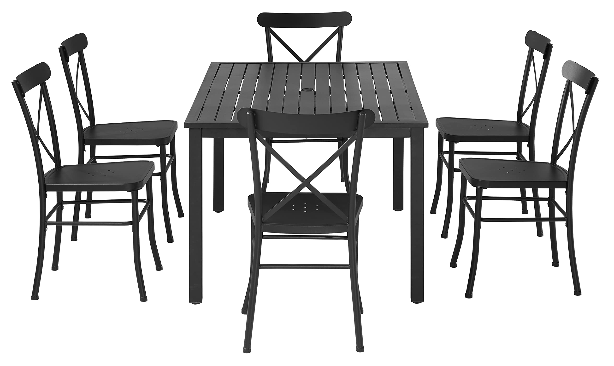 Crosley Furniture Astrid 7-Piece Outdoor Dining Set for 6 - Patio Table & Chairs in Matte Black for Backyard, Deck, Garden - Perfect for Outdoor Entertaining & Family Gatherings