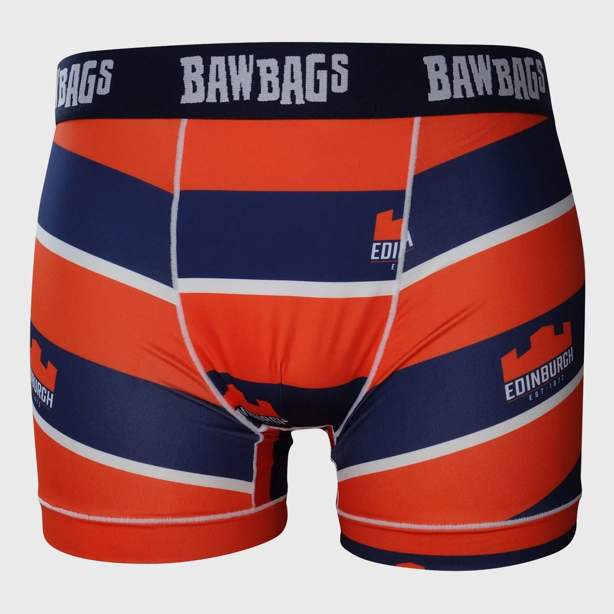 Bawbags Edinburgh Rugby Cool De Sacs Stripe Boxer Shorts - Navy/Orange - Comfortable Men's Underwear for Sports & Daily Wear