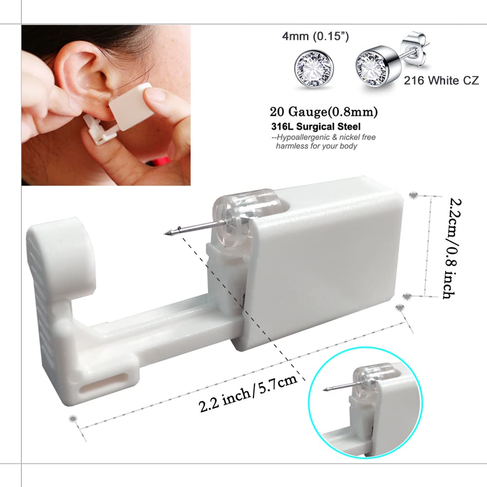 2 Pack Disposable Ear Piercing Gun Kit with 4MM Hypoallergenic Earring Studs - Safe Ear Piercing Tool for Home Use, Salon & Professional Ear Piercing Services