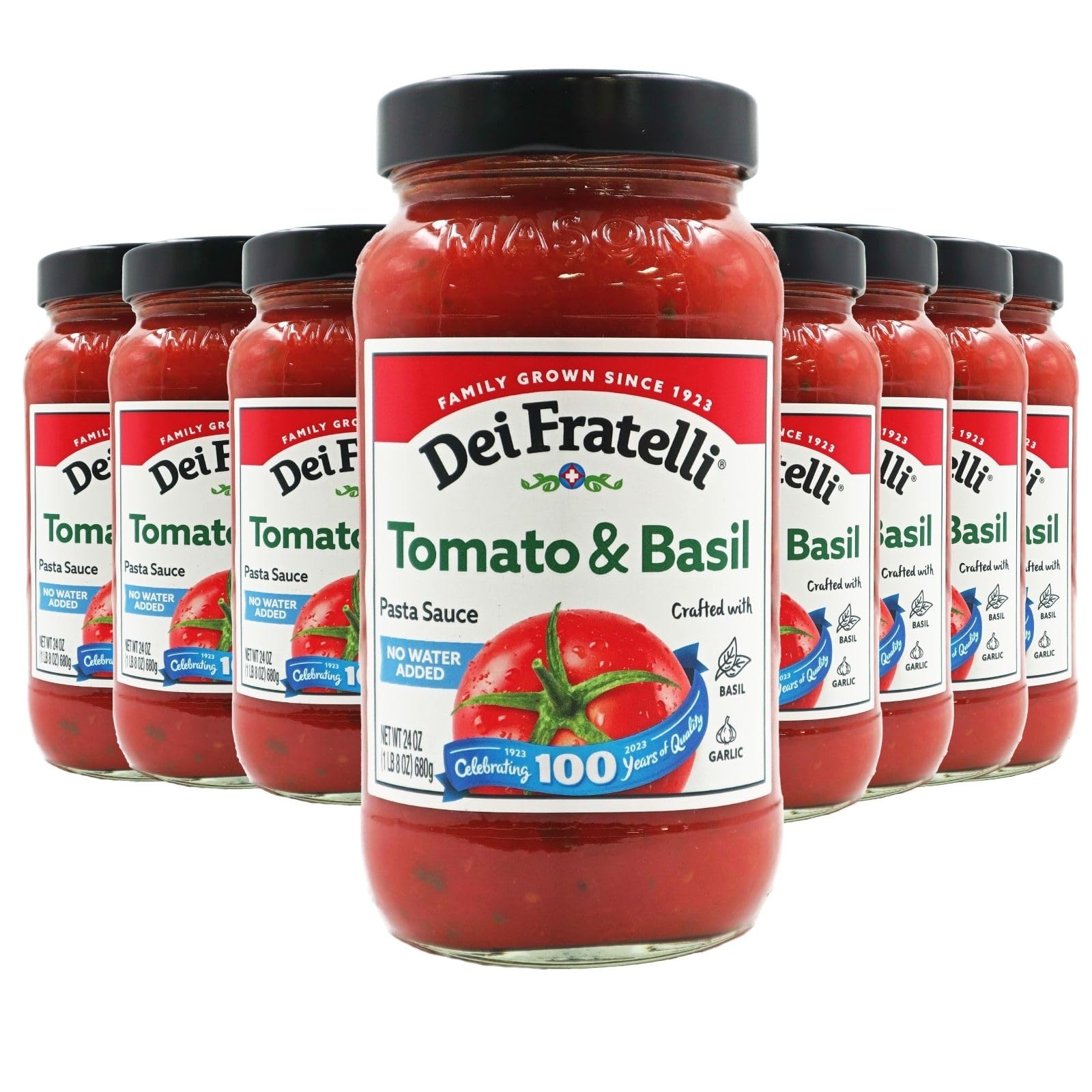 Dei Fratelli Tomato & Basil Pasta Sauce - 24 oz Jars (8 Pack) - No Water Added, Never from Tomato Paste - Authentic 5th Generation Italian Recipe - Perfect for Spaghetti, Lasagna & Family Dinners