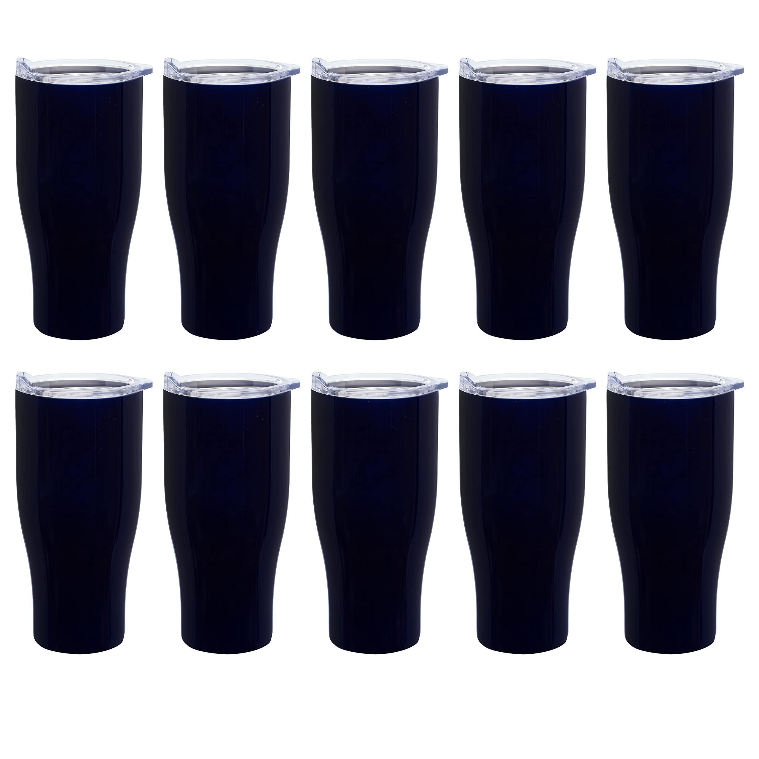 10-Pack Stainless Steel Vacuum Insulated Travel Mugs with Plastic Lid - 27oz Leakproof Coffee Tumblers for Hot & Cold Drinks - Perfect for Office, Commuting, Camping and Outdoor Activities (Blue)