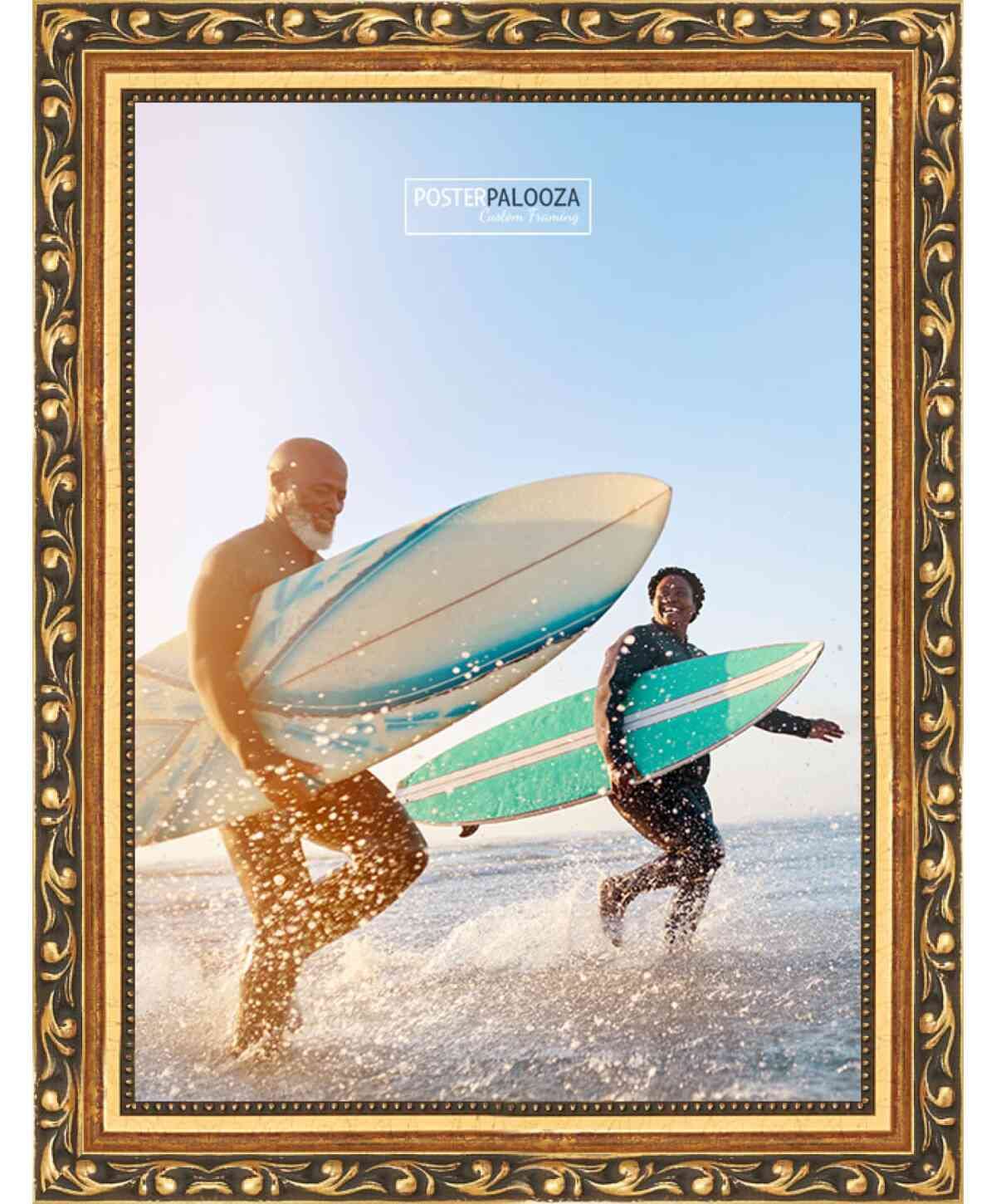36x28 Traditional Gold Wood Picture Frame with UV Acrylic - Complete Set Includes Plexiglass, Foam Board Backing & Hanging Hardware - Perfect for Posters, Artwork, Photos and Home Decor