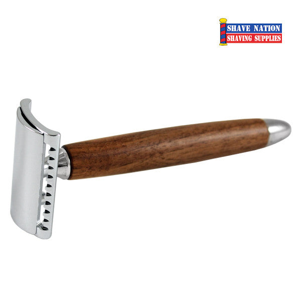 Fatip Noce Wood Closed Comb Safety Razor for Men - Classic Wet Shaving with Premium Wood Handle - Perfect for Home & Travel Shaving Kits