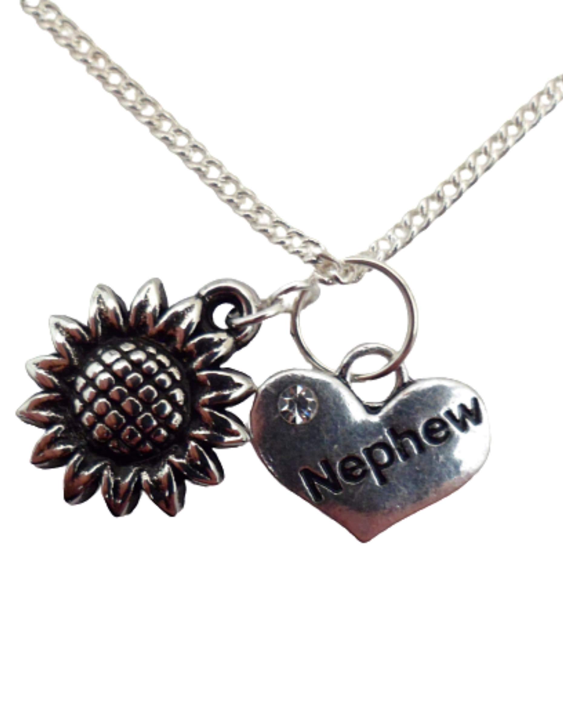 Sterling Silver Plated Heart Necklace for Nephew - Sunflower Gem Charm Pendant - Perfect for Birthdays, Graduation & Special Occasions