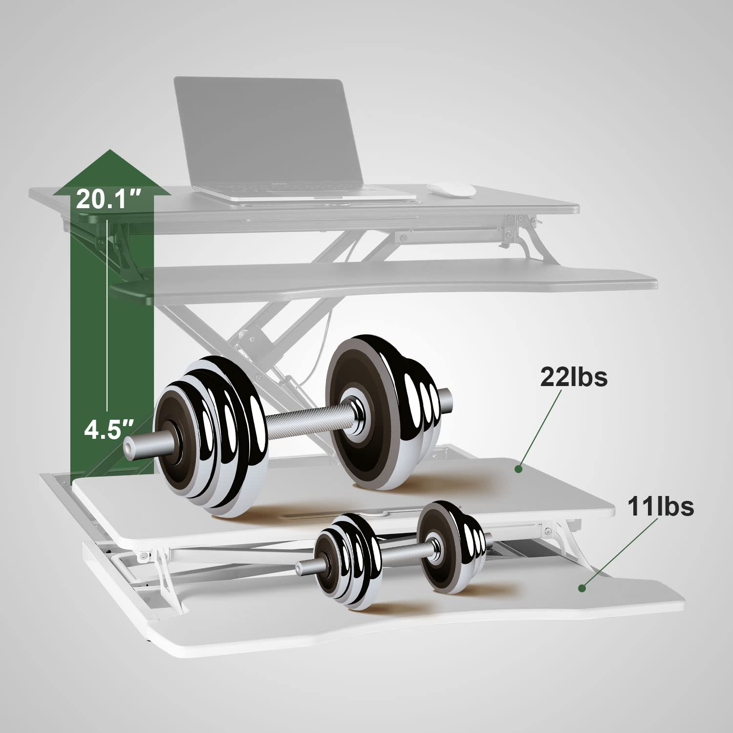 31 Inch Height Adjustable Standing Desk Converter - Ergonomic Sit to Stand Workstation with Wide Keyboard Tray for Dual Monitor & Laptop - White - Perfect for Home Office, Remote Work & Workspace Ergonomics