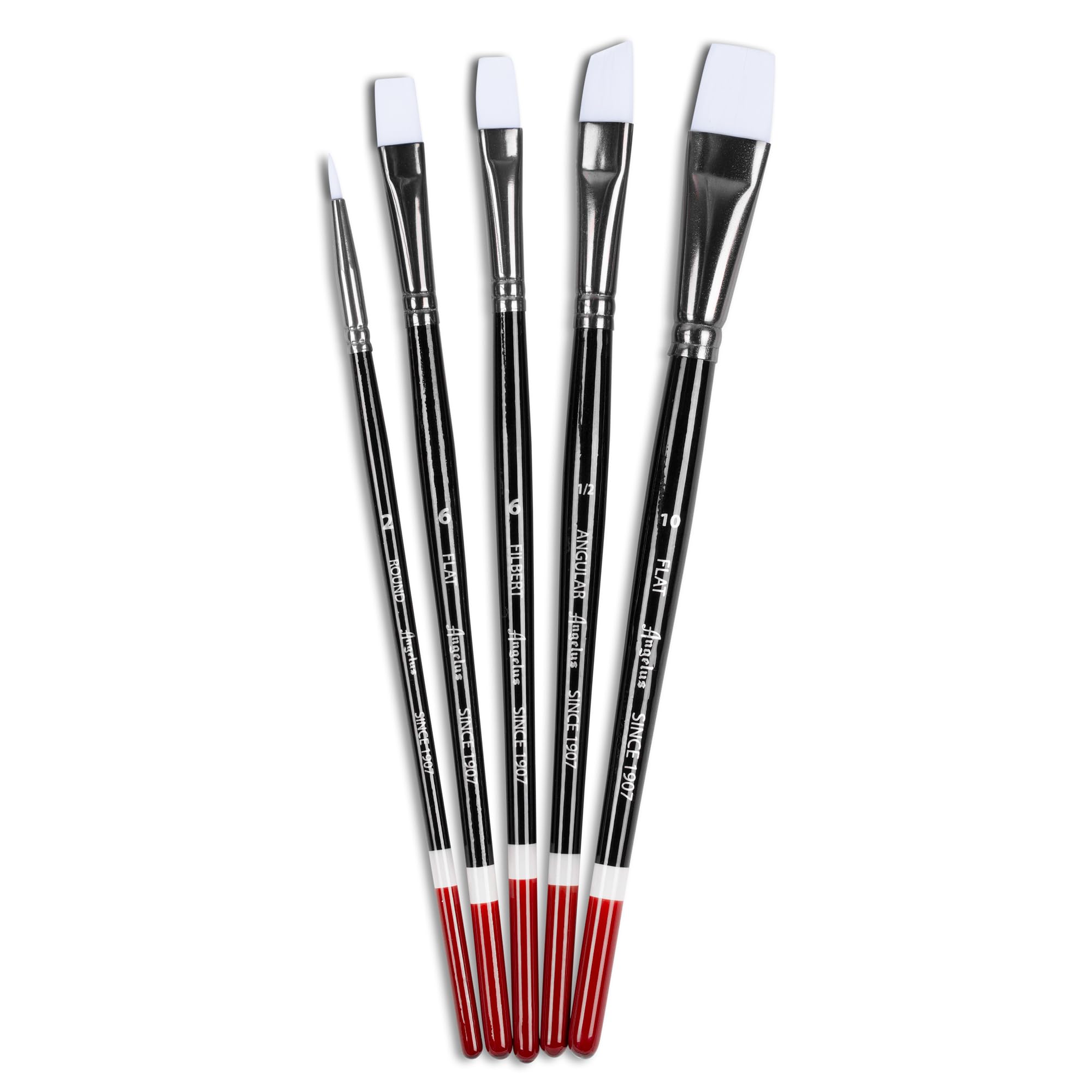 Angelus Paint Brush Set - 5-Piece Round, Flat & Angular Artist Brushes for Acrylic, Shoe Painting & DIY Crafts - Perfect for Canvas Art, Leather Repair & Custom Sneaker Design