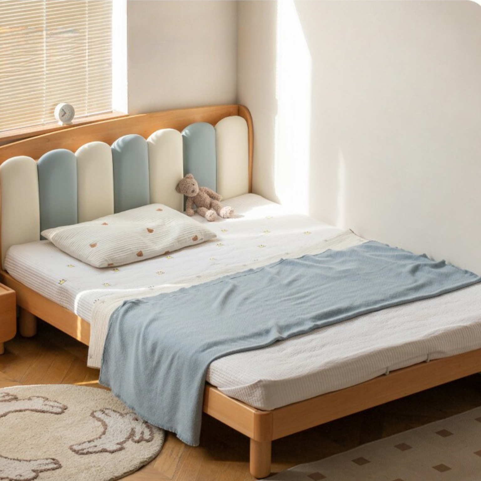 Solid Beech Wood Soft Single Kids Bed - Durable & Safe Children's Bedroom Furniture for Toddlers & Teens - Perfect for Bedrooms, Daycare, and Guest Rooms