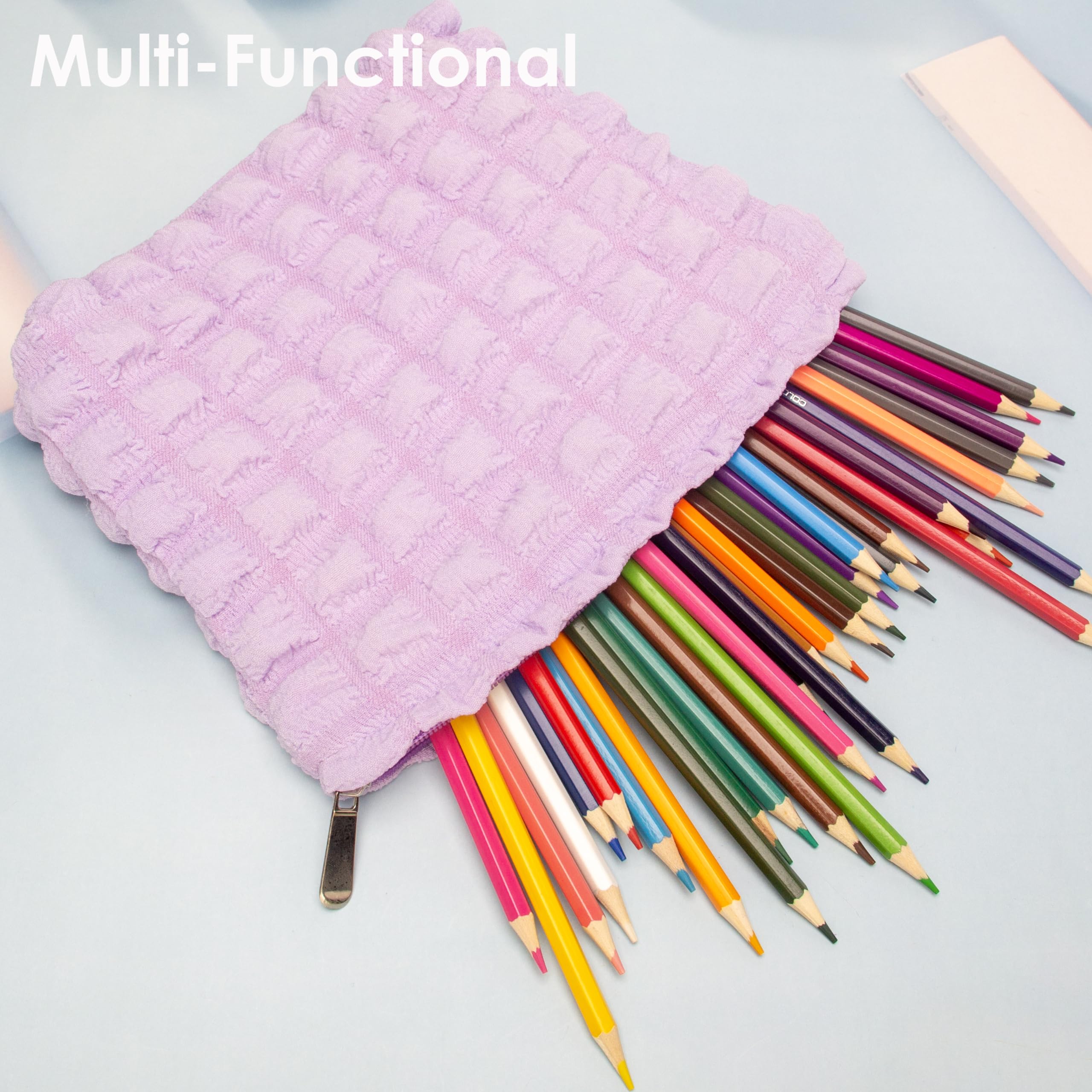 PAZIMIIK Large Floral Makeup Bag for Women - Cotton Canvas Cosmetic Organizer with Zipper Pouch - Perfect for Travel, Purse & Daily Use - Bubble Purple