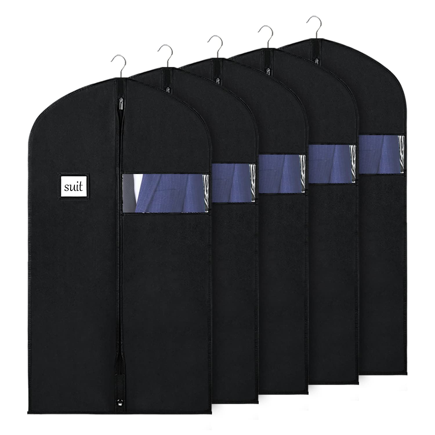 40-Inch Suit Garment Bags with Clear Window (Set of 5) - Premium Closet Storage for Men's Suits, Coats & Formal Wear - Travel & Home Organization Solution
