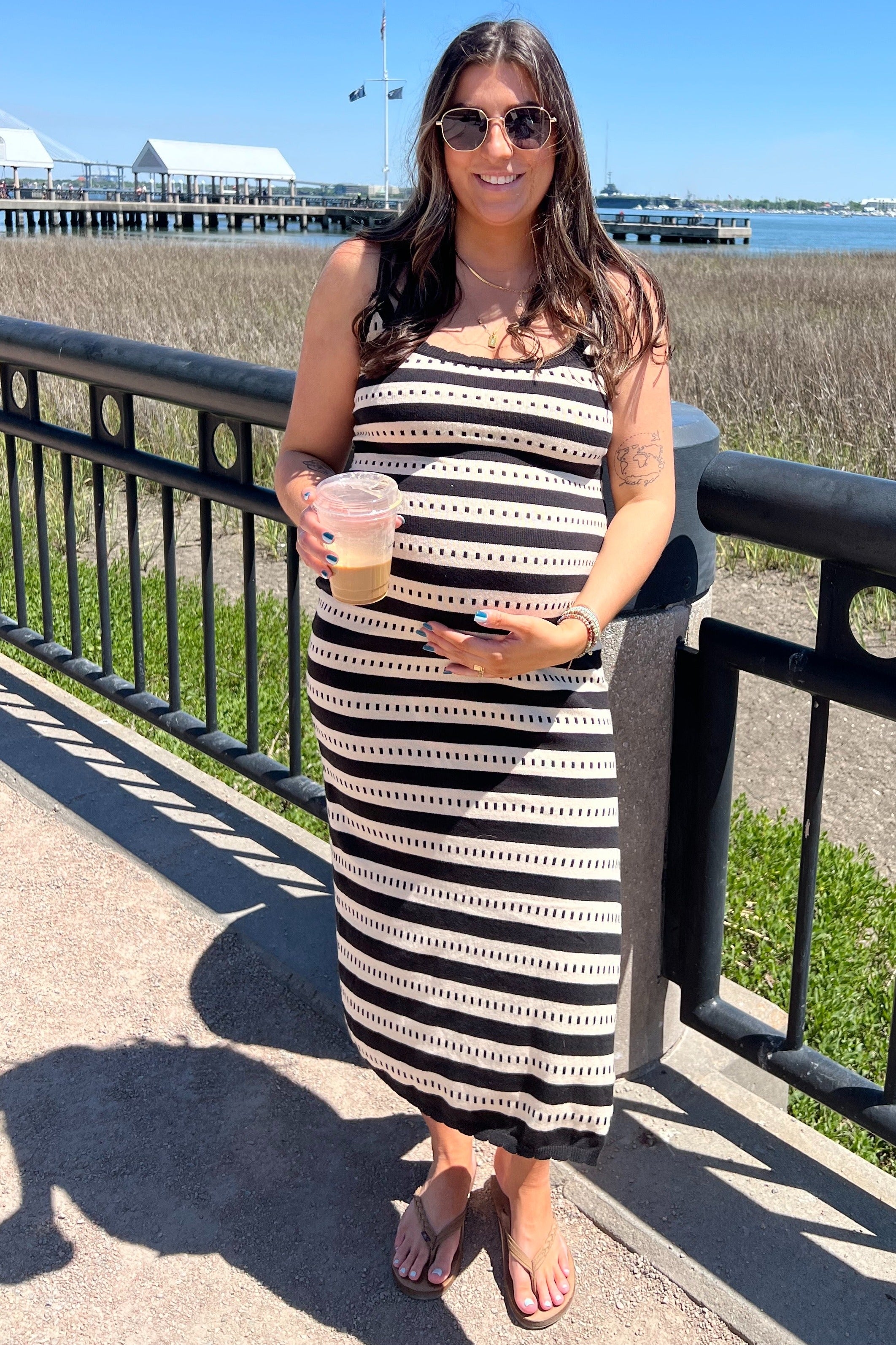 Beige Floral Maternity Maxi Dress for Women - Sleeveless Summer Pregnancy Dress for Beach, Vacation & Photoshoot
