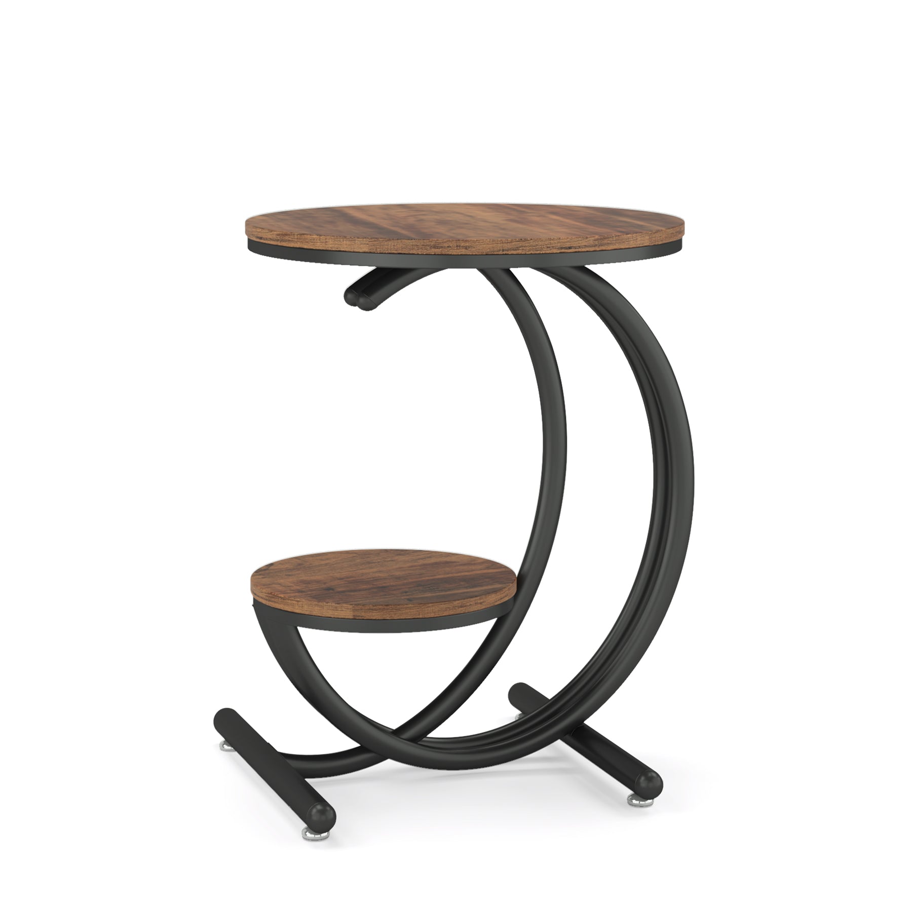 2 Tier End Table with C-Shaped Frame - Small Accent Side Table for Living Room, Bedroom & Office - Modern Nightstand with Storage Shelf