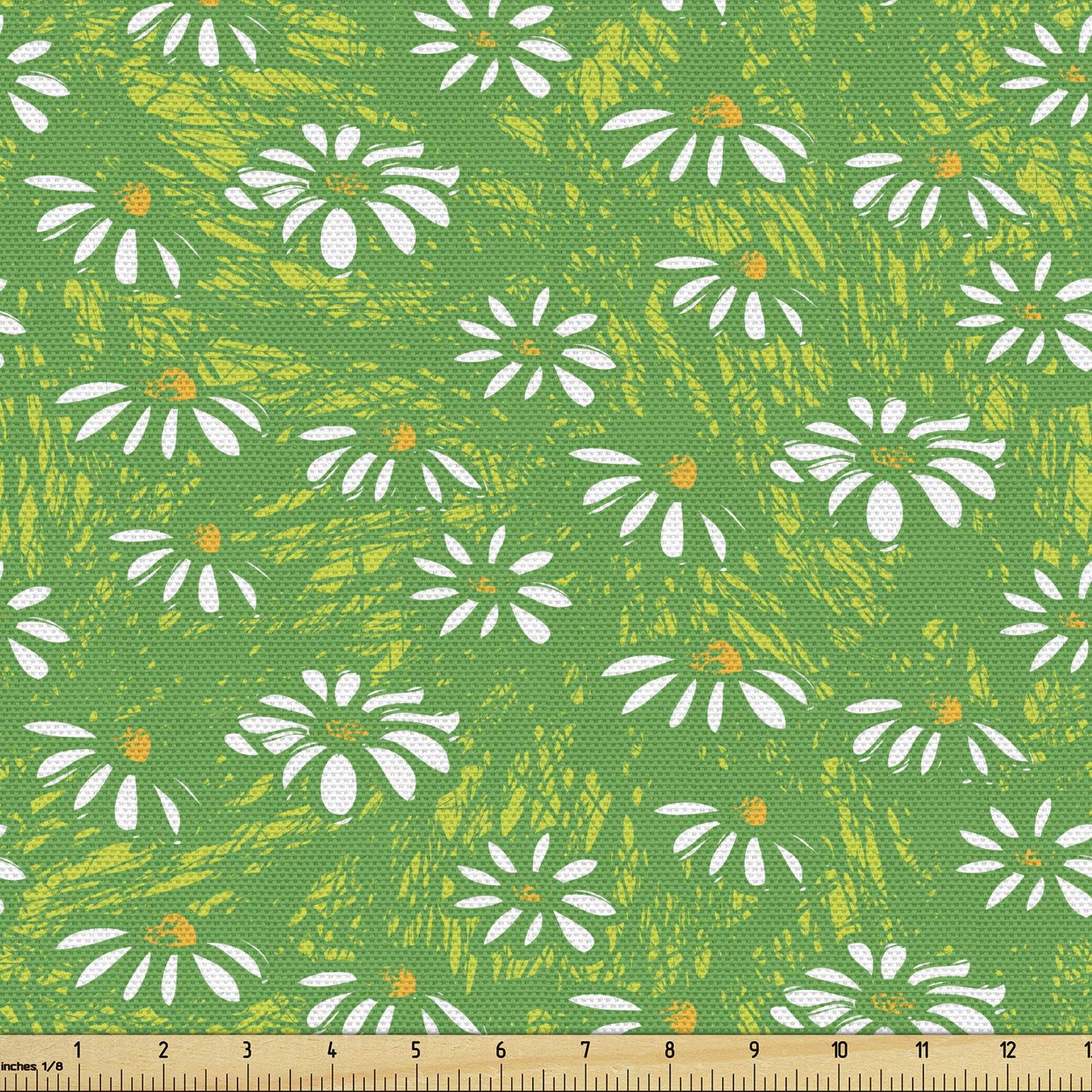Ambesonne Floral Fabric - Blooming Daisies Upholstery Material for Home Decor, 5 Yards
