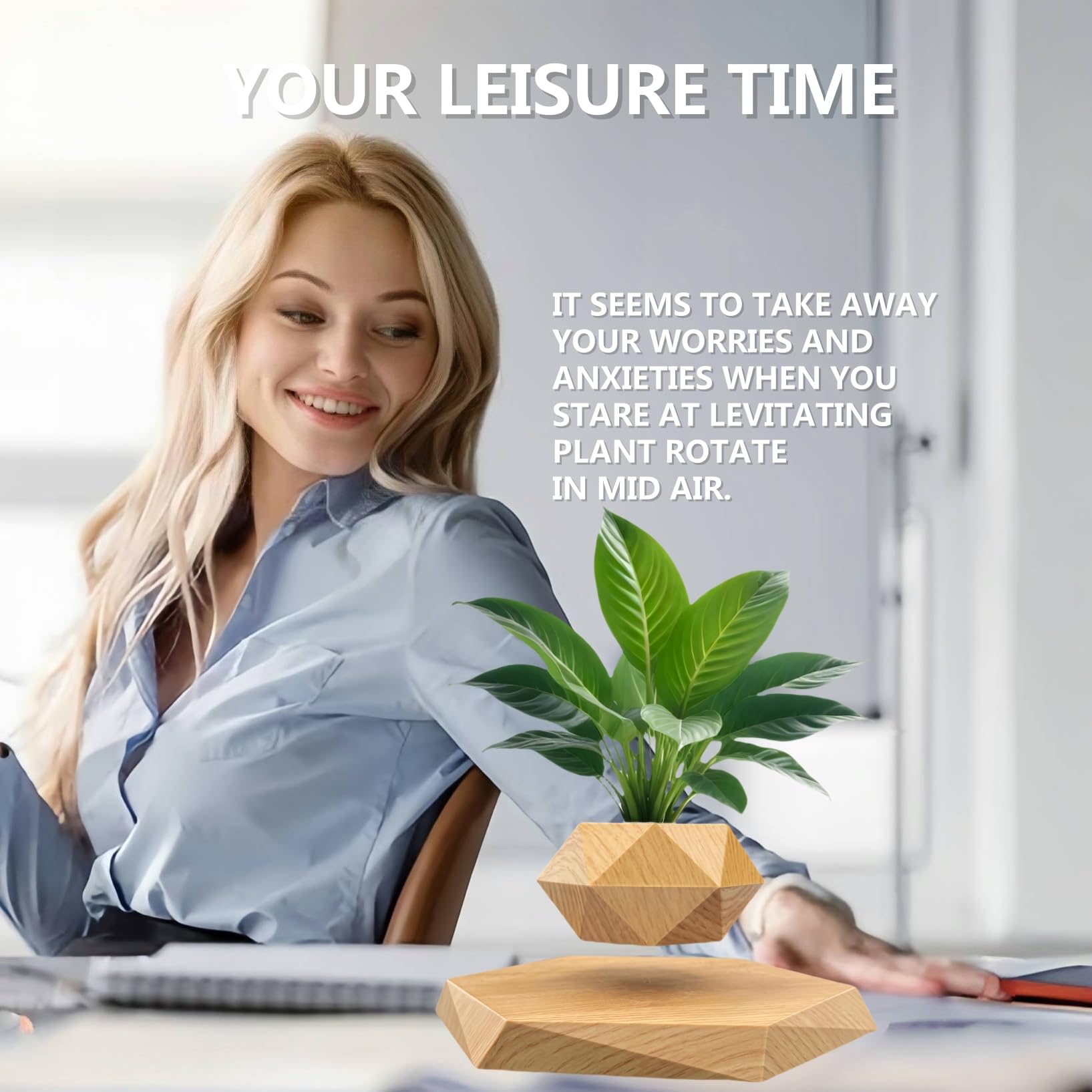 Levitating Plant Pot - Small 360° Rotating Floating Flower Pot for Home & Office Decor | Unique Levitating Display for Desk, Shelf or Tabletop | Perfect for Succulents, Air Plants & Small Decorations (Yellow)