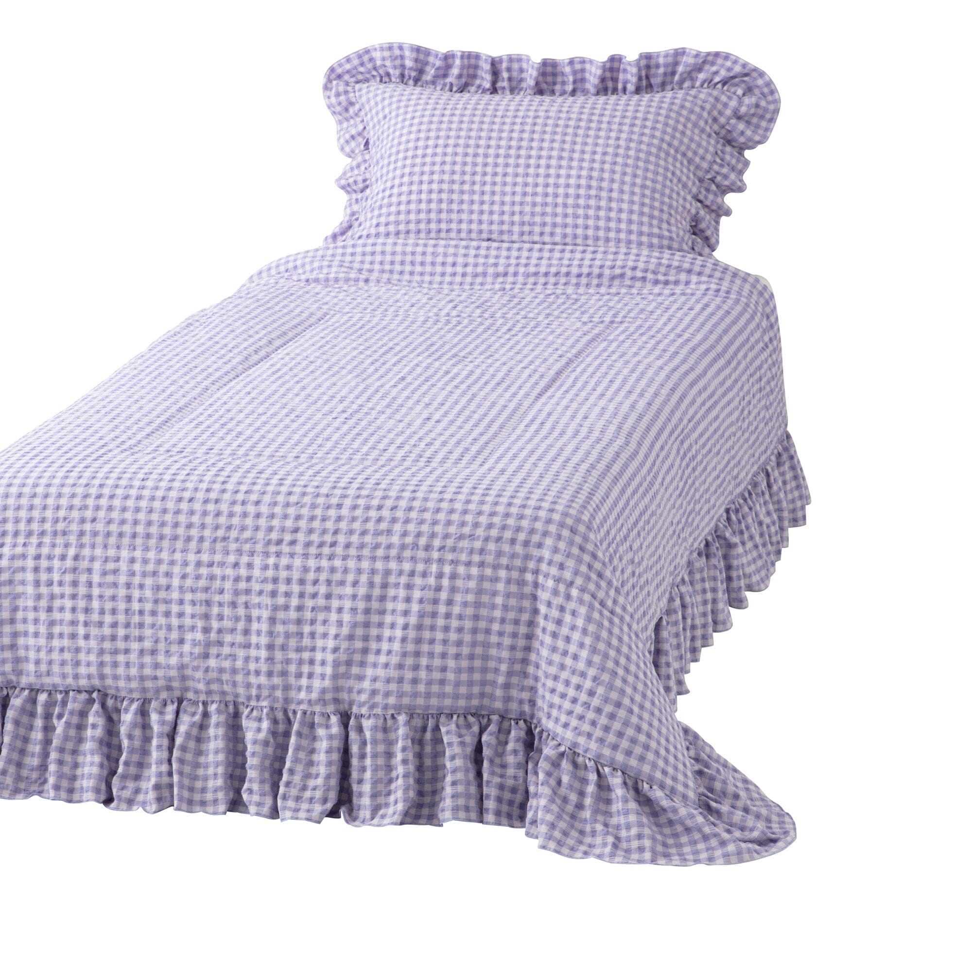 Fuwaro Cooling Quilt - Lightweight Summer Blanket with Frill Check Design in Pink & Purple | Perfect for Bedroom, Dorm, or Outdoor Picnics