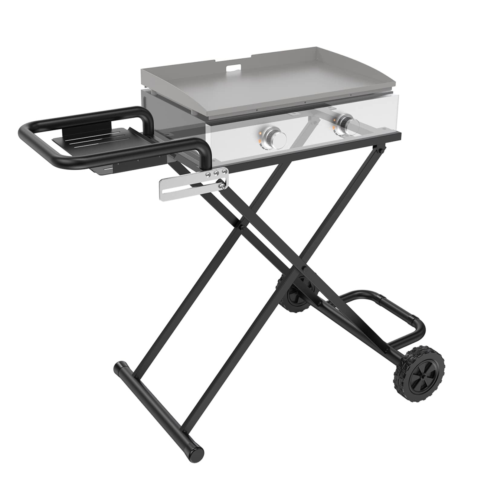 **Heavy Duty Tabletop Griddle Grill Stand with Side Shelf for Blackstone 17/22-inch – Foldable, Portable Cart with Wheels – Outdoor BBQ, Camping, Backyard Cooking – Stainless Steel & Black Finish**    *(Perfect for Tailgating, Picnics, RV Trips & Home Grilling – Durable & Easy to Store)*