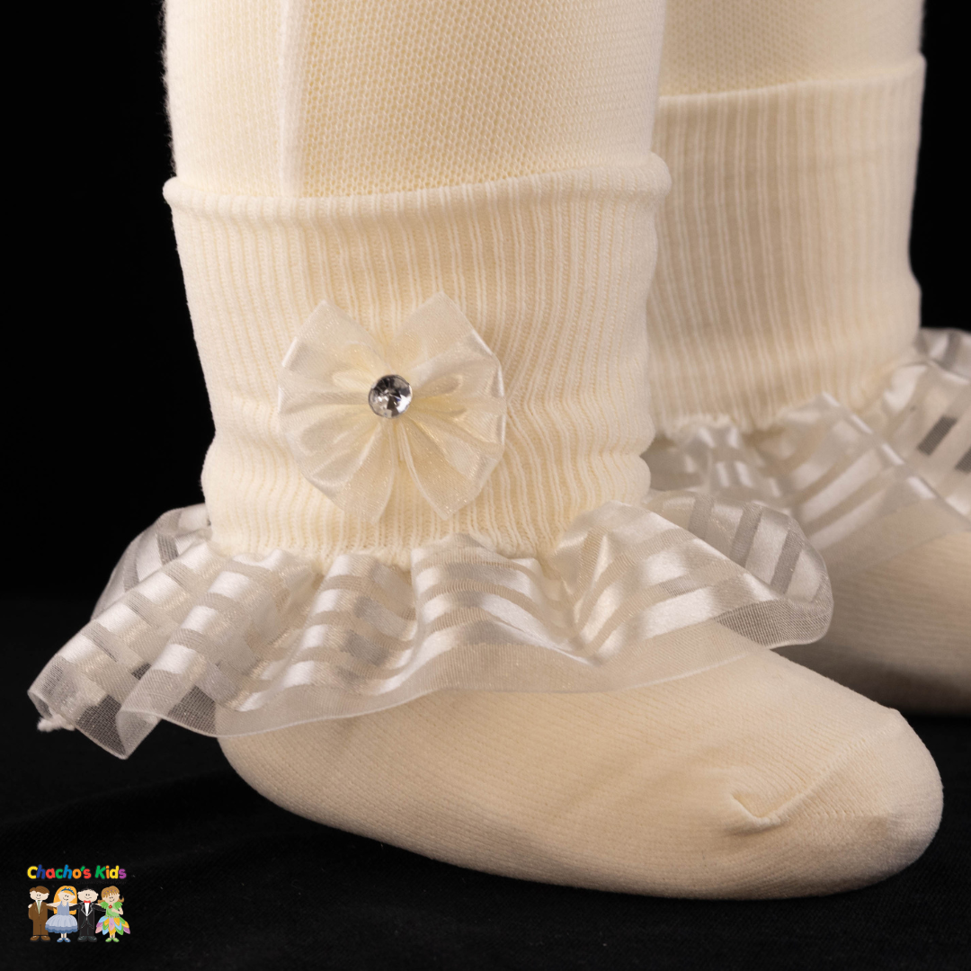 Girl's Lace Trim Anklet Socks Ivory - Elegant Cotton Ankle Socks for Toddler & Kids - Perfect for School, Dress Up & Special Occasions