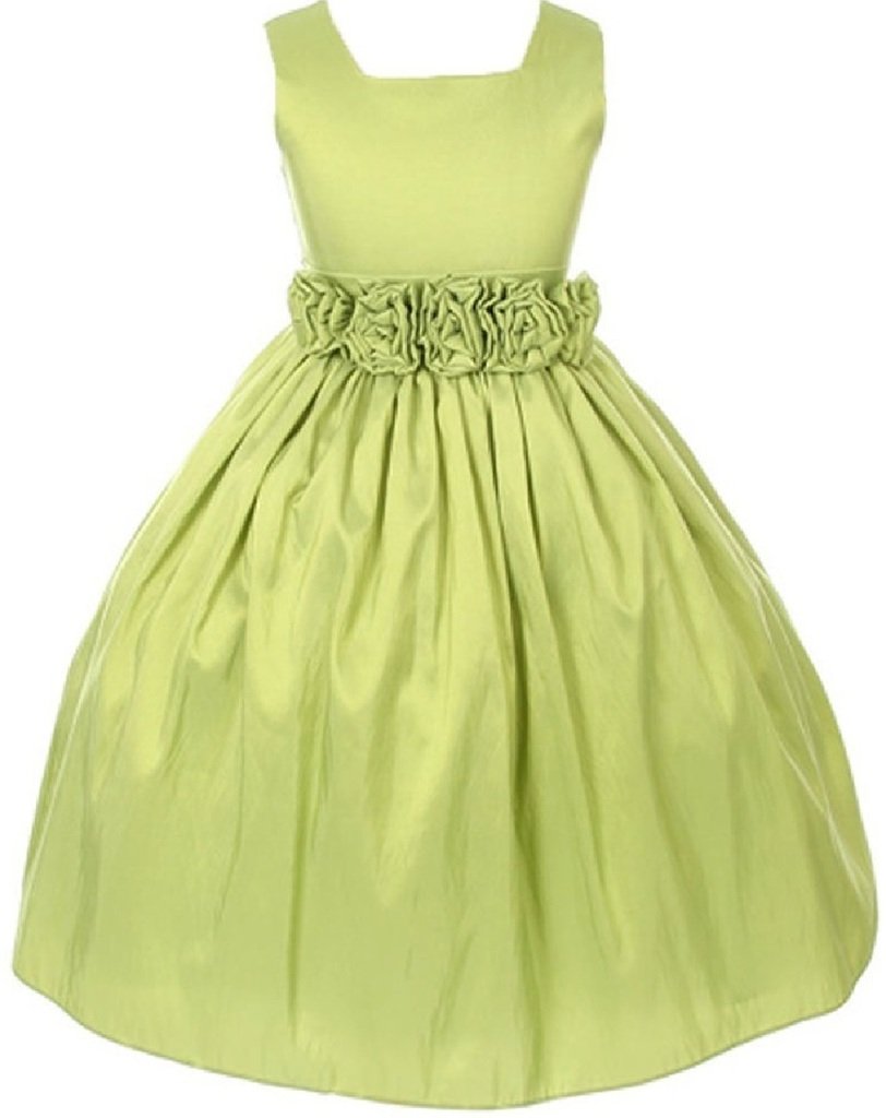 Little Girls Square Neckline Hand Rolled Flower Dress - Elegant Floral Summer Dress for Toddler Girls - Perfect for Birthday Parties, Photo Shoots & Special Occasions