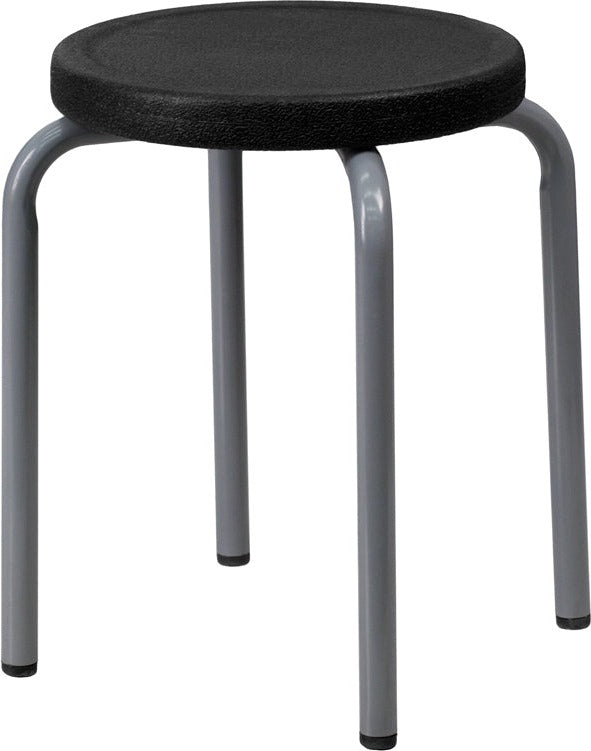 FLASH Stackable Stool with Black Seat & Silver Powder Coated Frame - Modern Bar Stool for Kitchen, Dining Room & Outdoor Patio - Space Saving Stackable Design