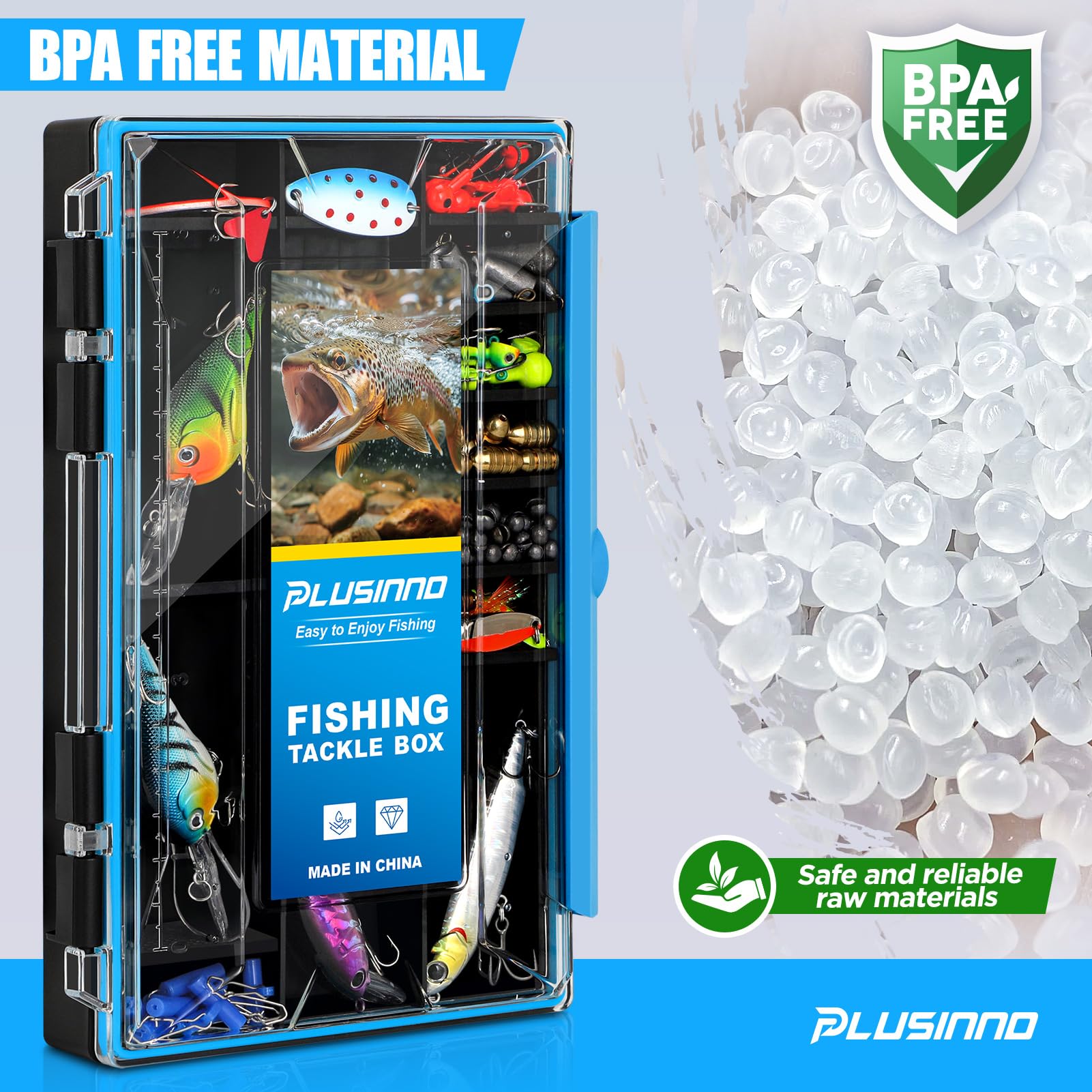 PLUSINNO Waterproof Fishing Tackle Box Organizer with Removable Dividers - 1 or 2 Pack Lure Storage Box for Terminal Tackle & Fishing Gear - Perfect for Freshwater, Saltwater & Boat Fishing Trips