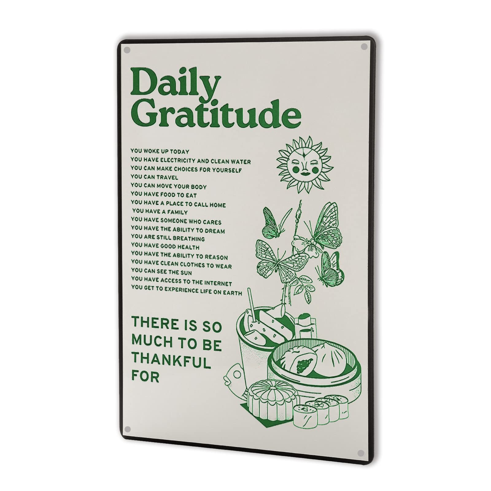 Boho Green Inspirational Metal Tin Sign - Daily Gratitude Wall Art for Home, Office & Coffee Room Decor (8x12 Inch) | Perfect for Farmhouse, Vintage & Aesthetic Room Styling