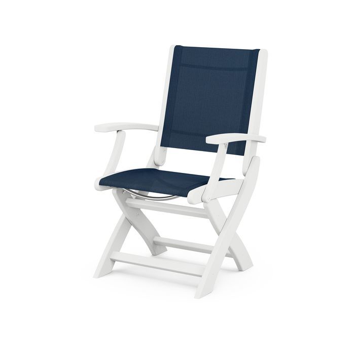 POLYWOOD Coastal Folding Chair - Durable Outdoor Furniture for Patio, Beach & Poolside - Weather-Resistant Adirondack Style Chair with Cup Holder
