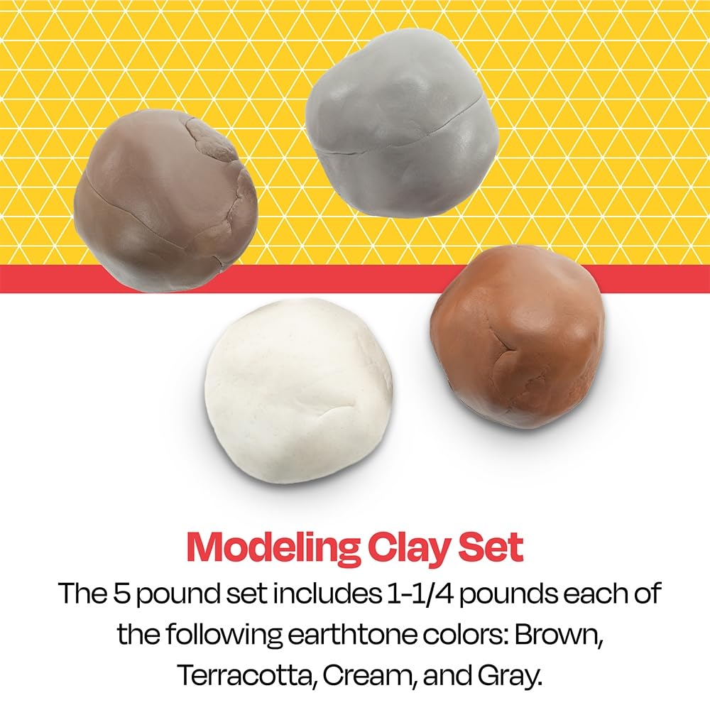 School Smart Non-Toxic Modeling Clay - 5 lbs, Soft & Permanent, Earthtone Colors for Kids & Adults - Perfect for Classroom Projects, DIY Crafts & Home Art Activities