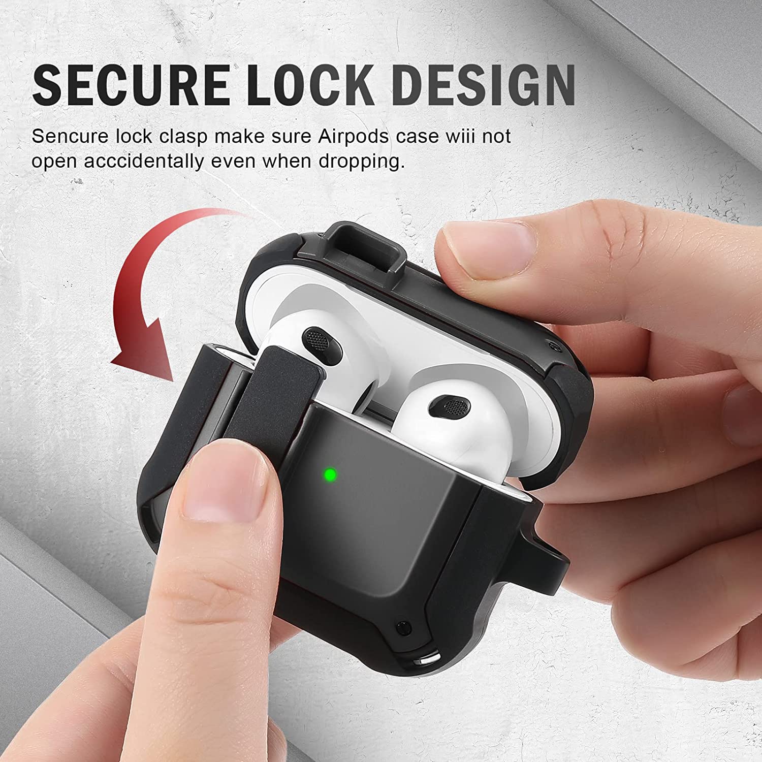 Apple AirPods 3rd Generation Case with Secure Lock Clip - Protective Cover for AirPods 3 (Black) - Perfect for Gym, Travel & Everyday Use