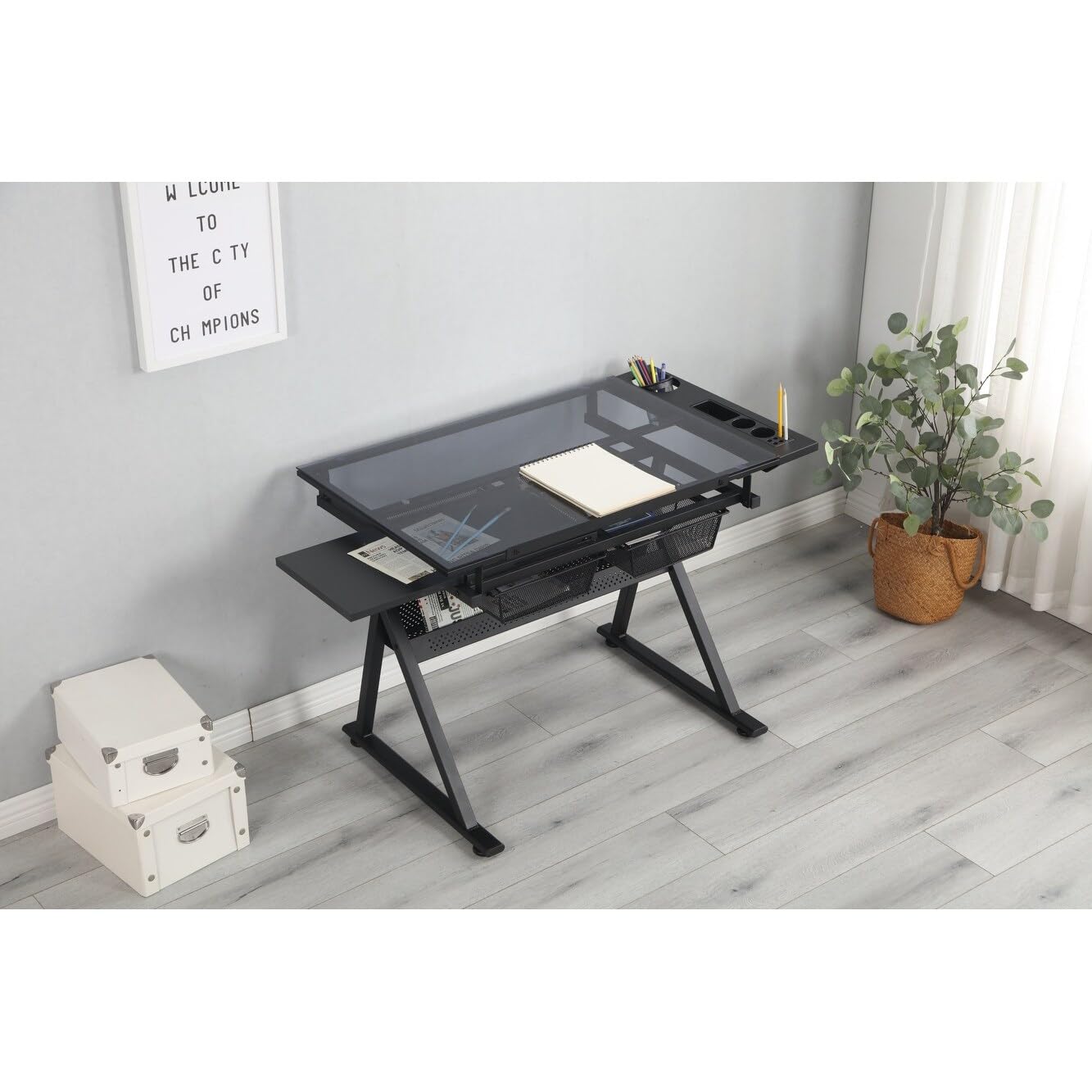 Overstock Tiramisu Adjustable Tempered Glass Drafting Table - Perfect for Artists, Architects & Designers | Home Office & Studio Workspace Solution