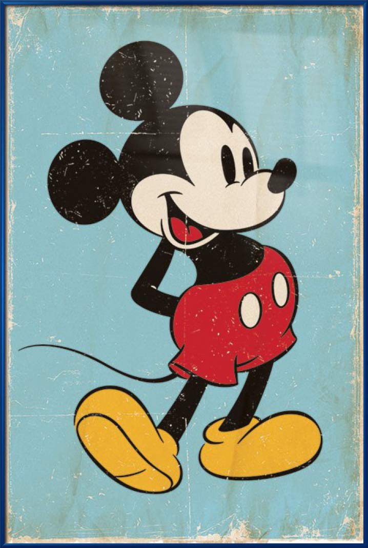 Vintage Mickey Mouse Framed Disney Poster - Retro Wall Art Decor 24x36 Inches for Living Room, Bedroom, or Kids Room