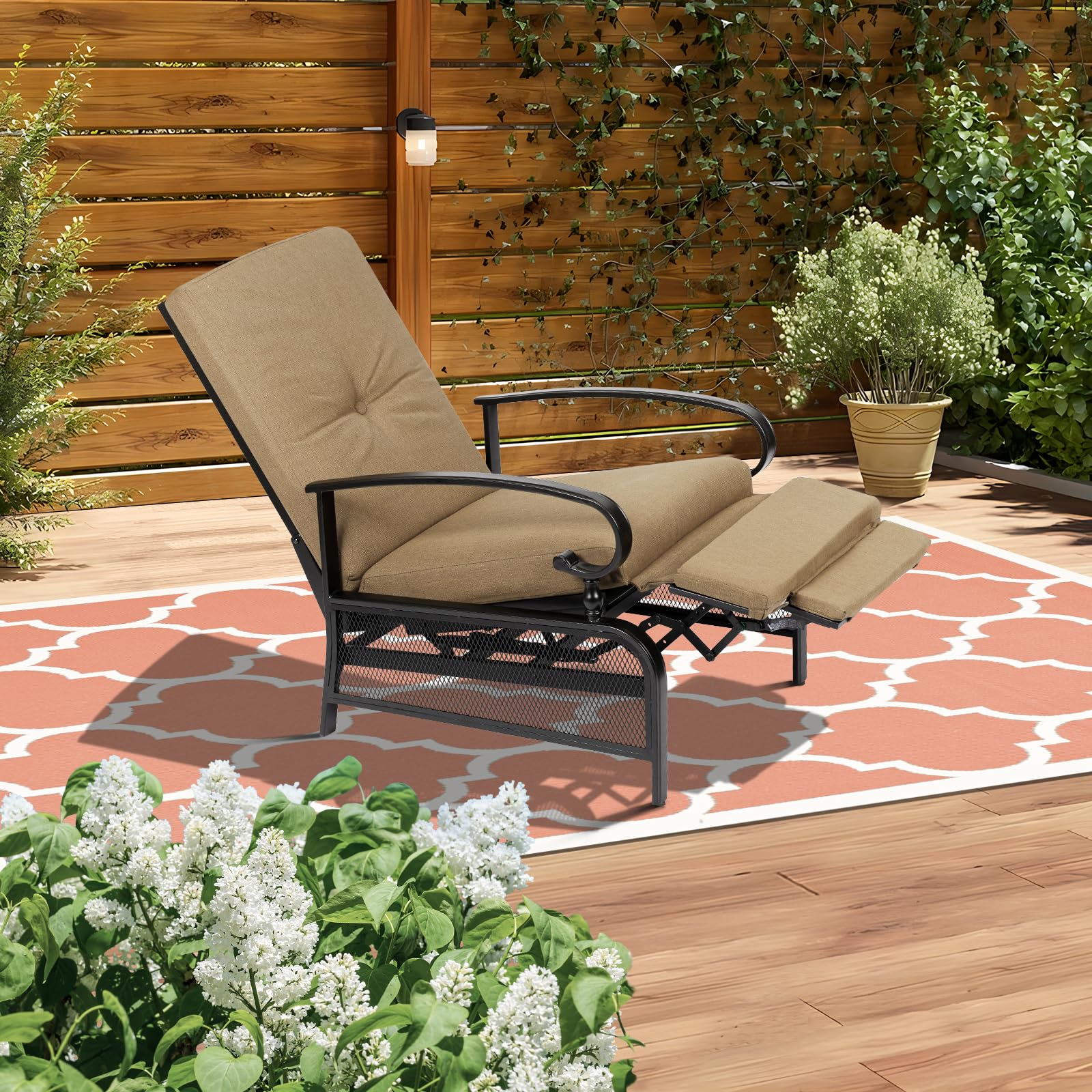 Adjustable Patio Lounge Chair - Outdoor Reclining Chaise with Removable Cushions & Sturdy Metal Frame, Brown - Perfect for Poolside, Backyard Relaxation & Sunbathing